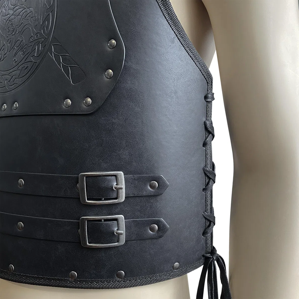 HiiFeuer Viking Warrior PU Leder Brustpanzer, Retro Ritter Leder Körperpanzer, Mittelalterliche Rüstung für LARP/Cosplay