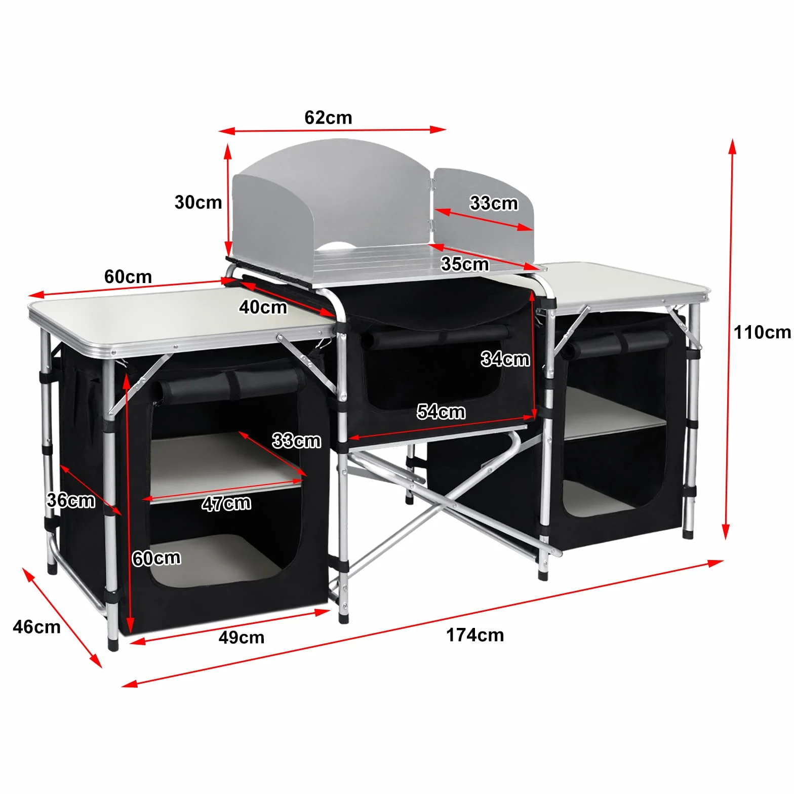 Froadp Faltbar Camping Schränke Mobile Campingküche Schrank mit MDF Tischplatte & Tragetasche Mobile Gartenküche Grilltisch Außenküche für BBQ Reisen Camping Garten Balkon