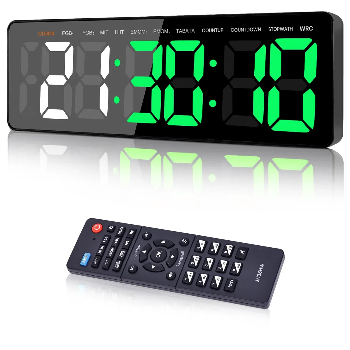 Fitness Gym Timer Groß mit Stoppuhr Countdown Countup 12/24H Uhr, Fernbedienung, 3 Helligkeit & Lautstärke Einstellbar