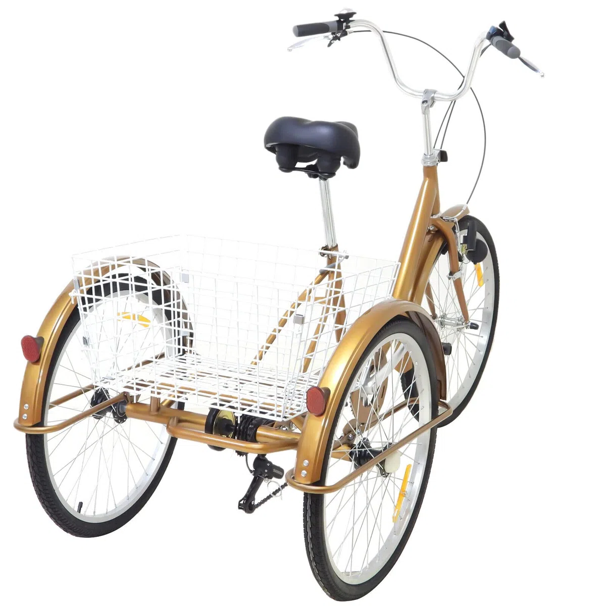 24" 6-Gang-Dreirad für Erwachsene, Senioren-Einkaufs-Lastenrad, Freizeit-Cruiser mit Einkaufskorb und Rückenlehne, geeignet für Männer und Frauen