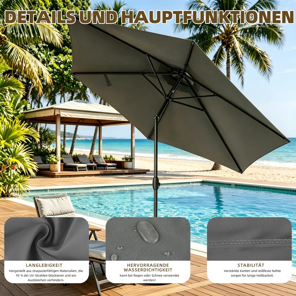 Sonnenschirm Ersatzbezug aus Polyesterstoff, Terrassenschirm Bespannung, für Hof, Garten, Strand und Pool