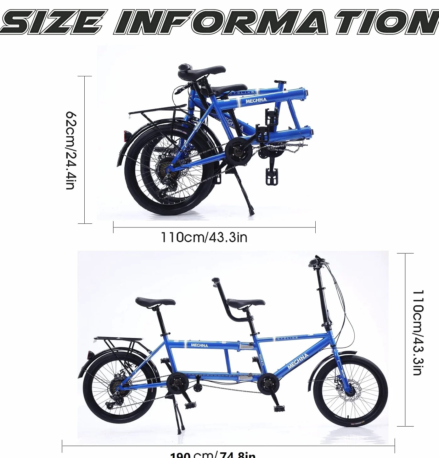 Klassisches Tandem Fahrrad - Faltbare Adult Beach Cruiser Bike mit 7 Geschwindigkeiten, Familie 3-Säseer, Blau