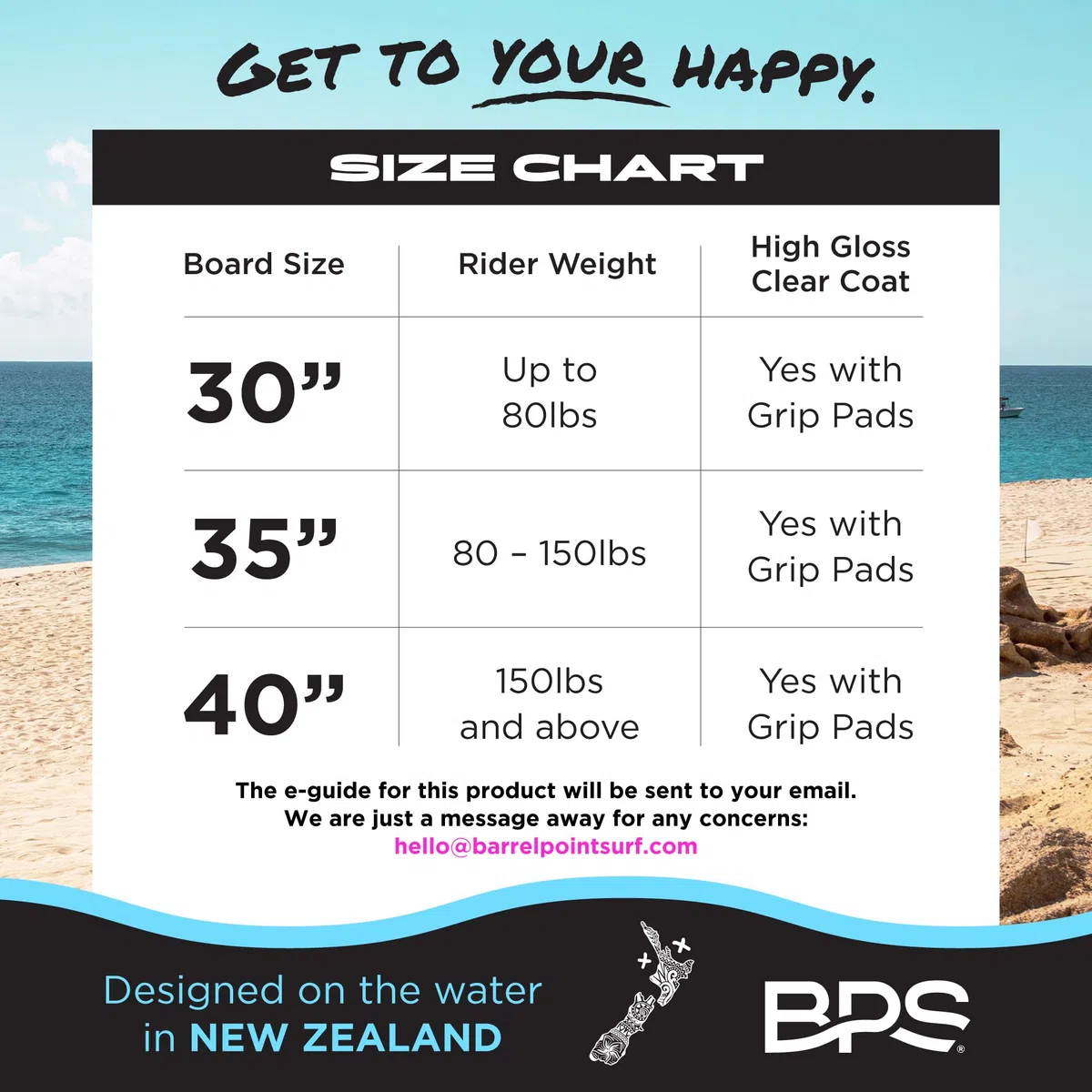 BPS New Zealand 'Koru' Skimboard mit farbigem Eva-Griffpolster und hochglänzendem Klarlack aus Holz für Kinder und Erwachsene, wählen Sie aus 3 Größen und Farbe des Traktionspads