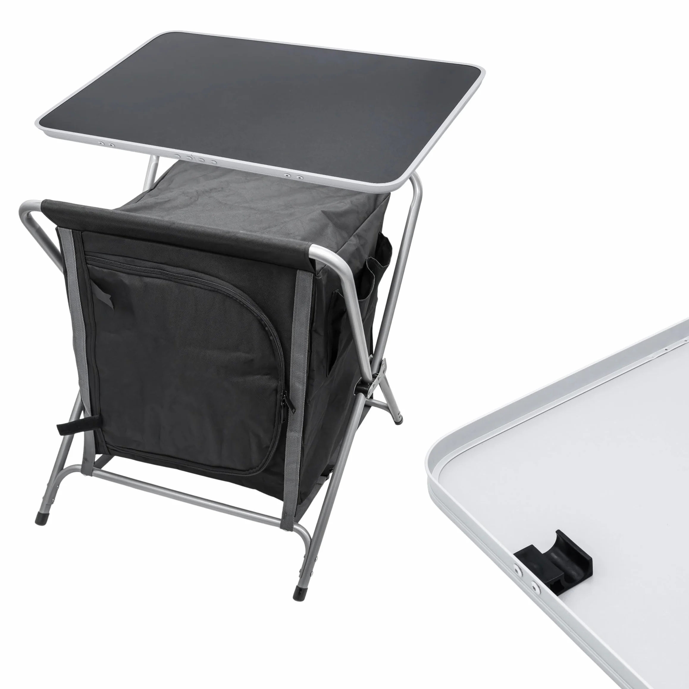 Spetebo Alu Campingschrank Faltbar - 64x60x45cm - Camping Faltschrank Campingtisch Mehrzweckschrank Küche Vorzelt Zubehör - Grau/Schwarz