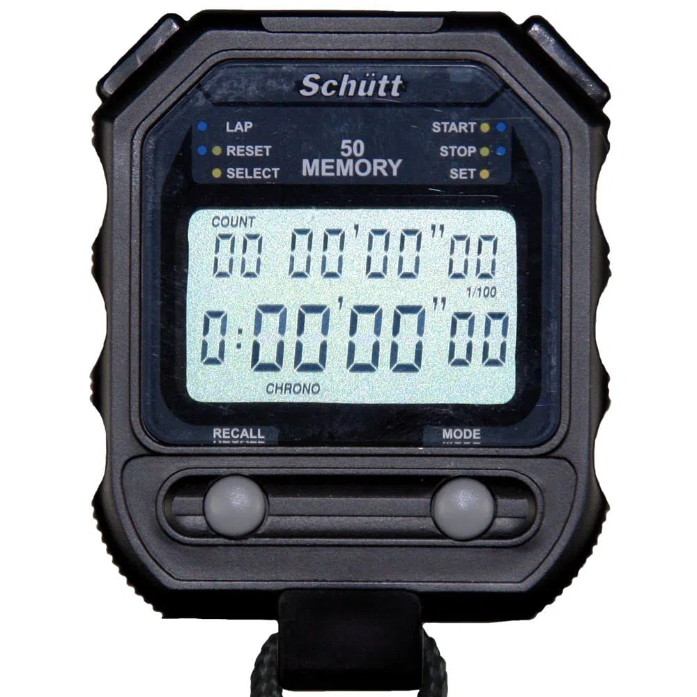 Schütt Stoppuhr PC-73 Zweizeiliges Display 50 Memory Timer Pacer Druckpunktmechanik Stoßfest Wasserfest