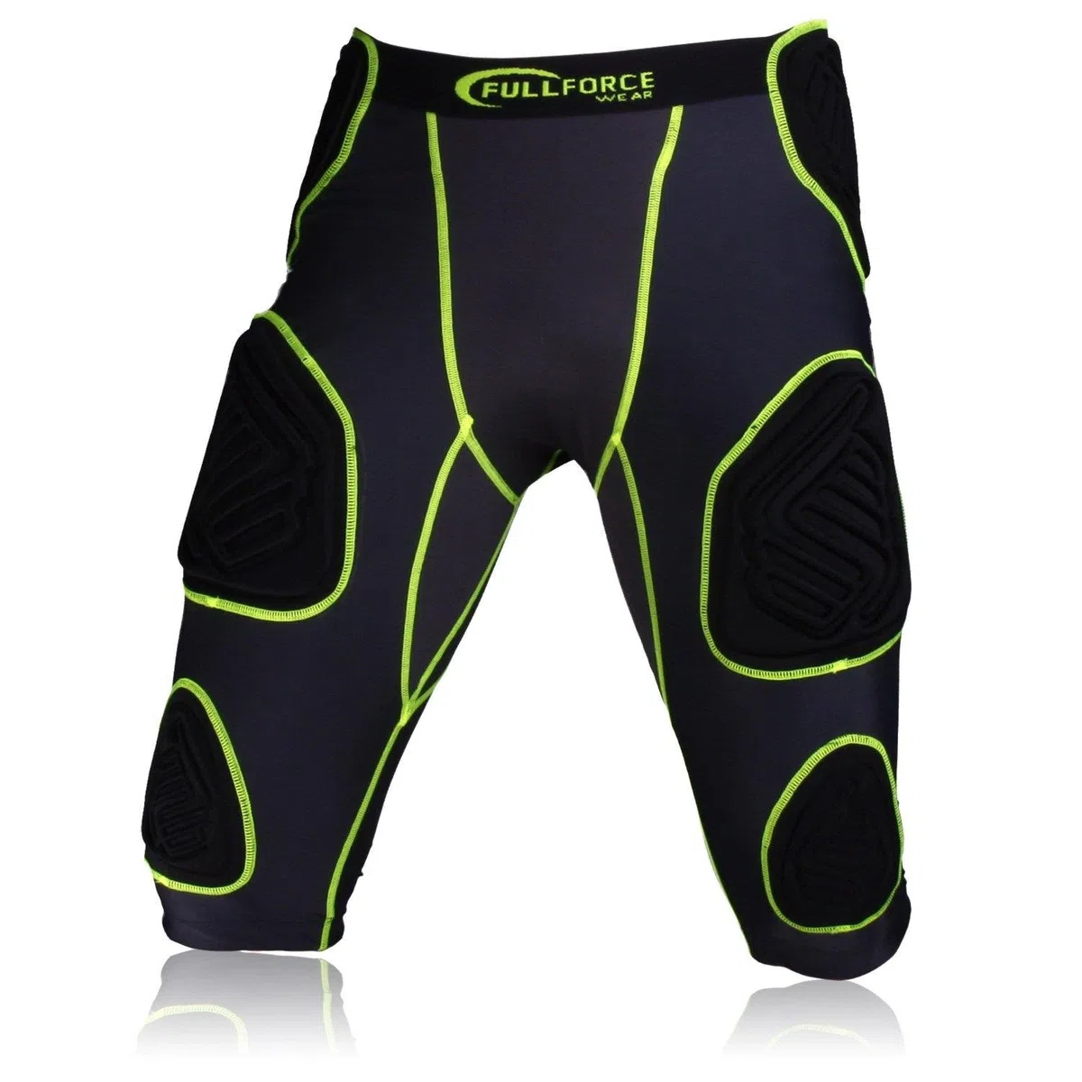 Full Force American Football Unterhose Shocc Lite 7 Pocket Pad, schwarz/neon grün, Gr. S-2XL