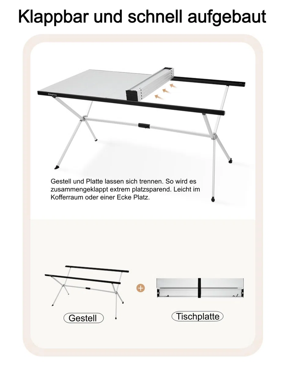 KingCamp Aluminium Campingtisch Klapptisch Couchtisch Gartentisch Tisch Leicht für 4-6 Personen