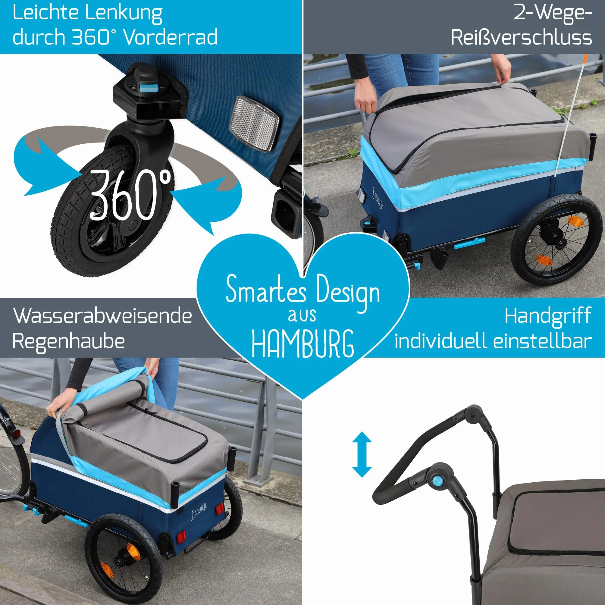 Fahrradanhänger | Lastenanhänger für Fahrrad & ebike | 40 kg Tragkraft 120 Liter | faltbar | mit Regenschutz | perfekt für Einkauf, Ausflug, Festival