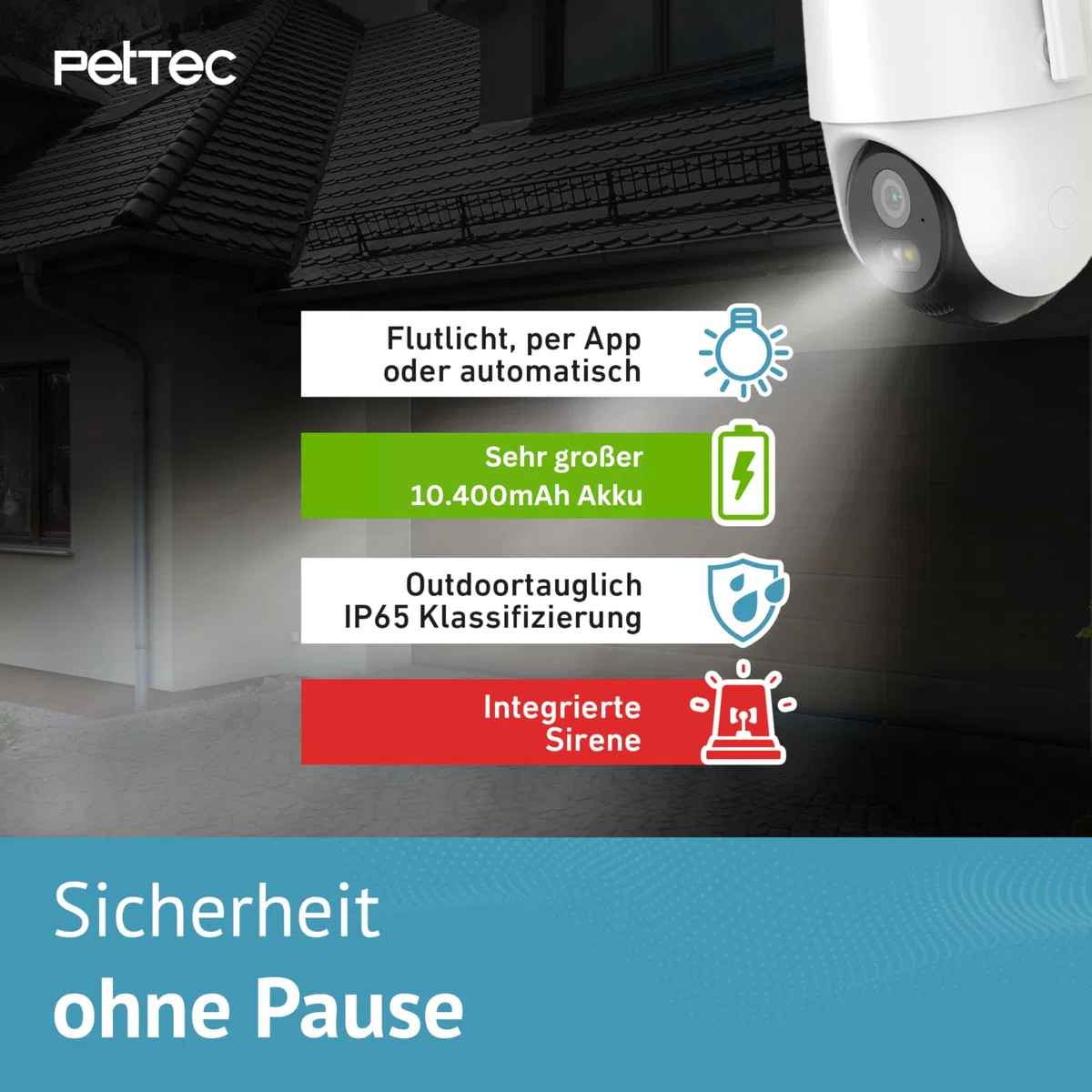 PetTec Solar Panel 4,4W für Überwachungskamera und Pet Cam mit LTE Weiß