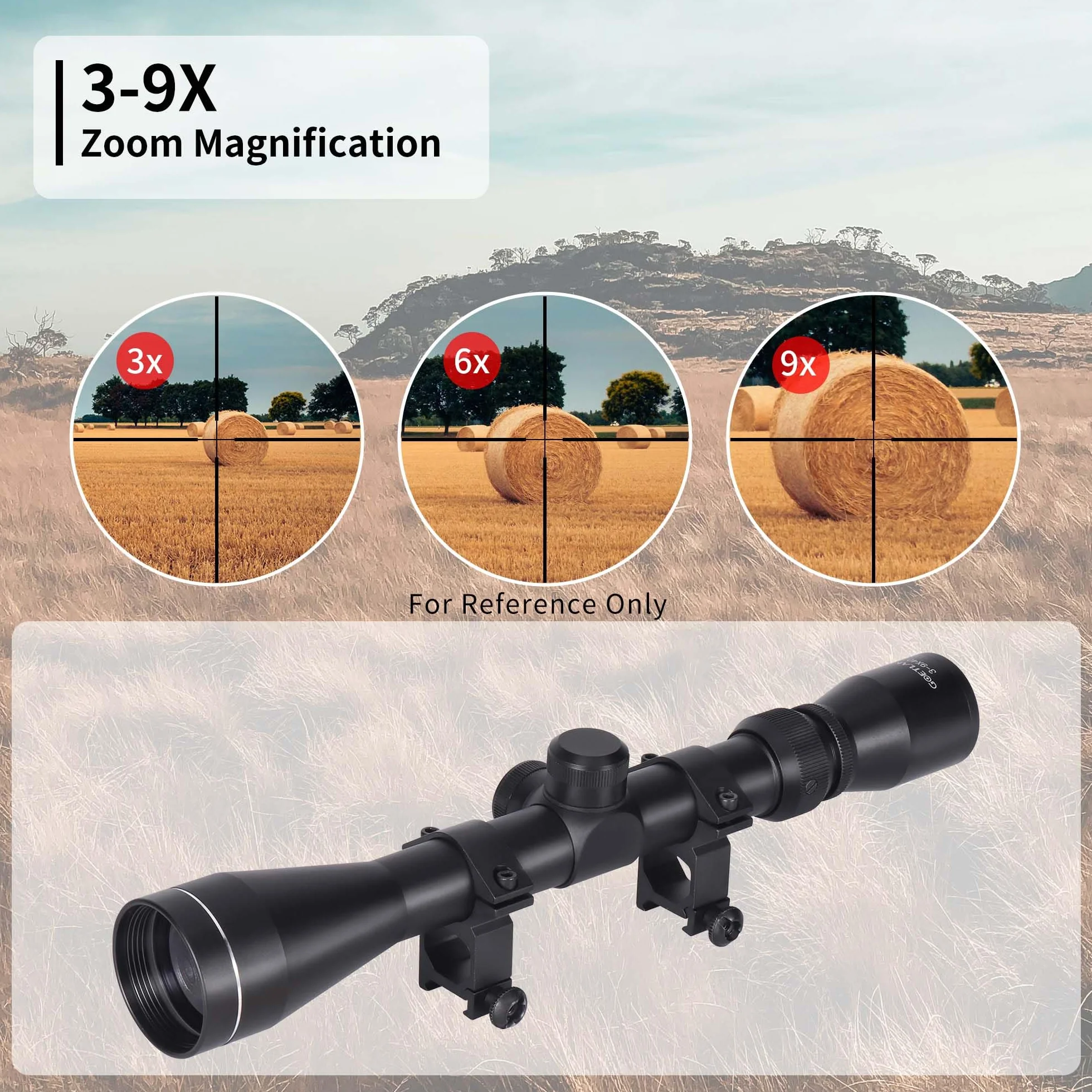 Goetland Gewehr Zielfernrohr 3-9x40 Airsoft Crosshair Optik R4 Absehen mit Montage Ringe SFP für Taktische Jagd Luftgewehr Sportschützen