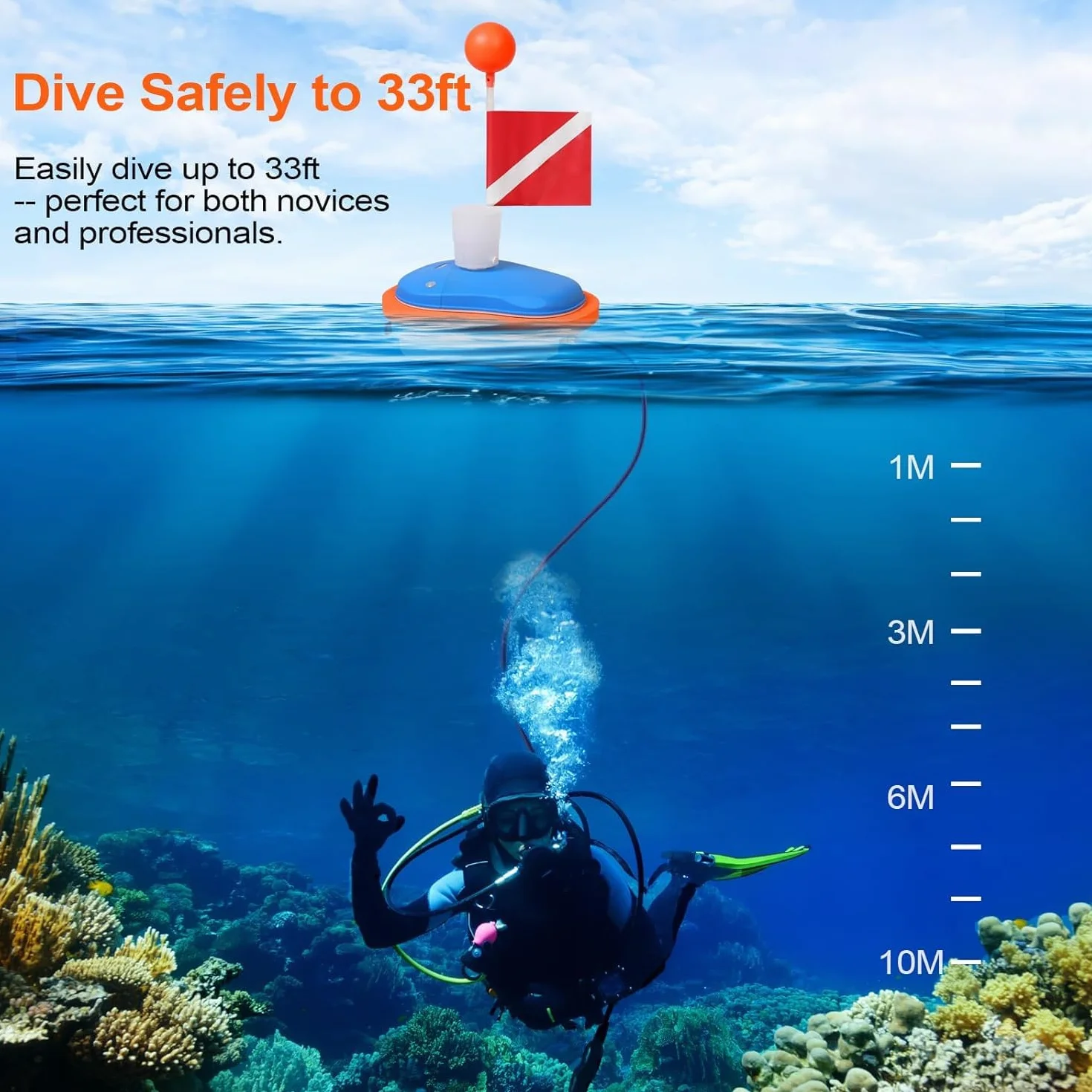 Scuba Dive System, Tauchen Ventilator Scuba Tank mit 10.1 m Schlauch, Wiederaufladbarer Luftkompressor Unterwasseratmungsgerät, Tankless Dive System zum Tauchen, Angeln, Bootsreinigung