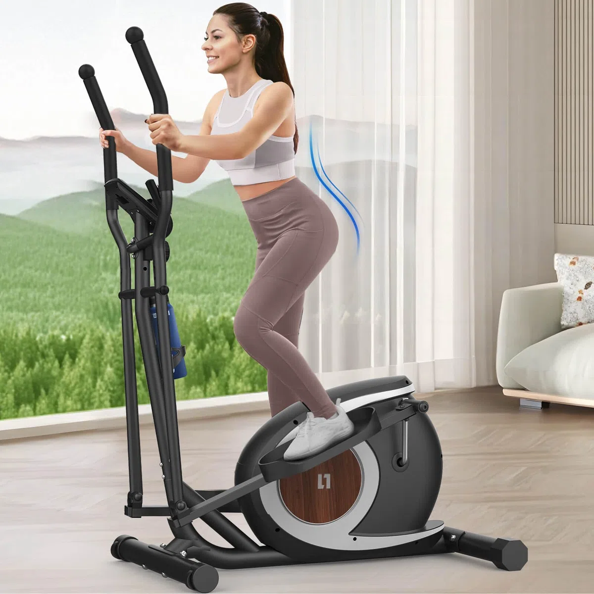 Crosstrainer für Zuhause mit 16 Widerstandsstufen, 6KG Schwungrad, LCD-Monitor, Magnetischer Ellipsentrainer (Schwarz)