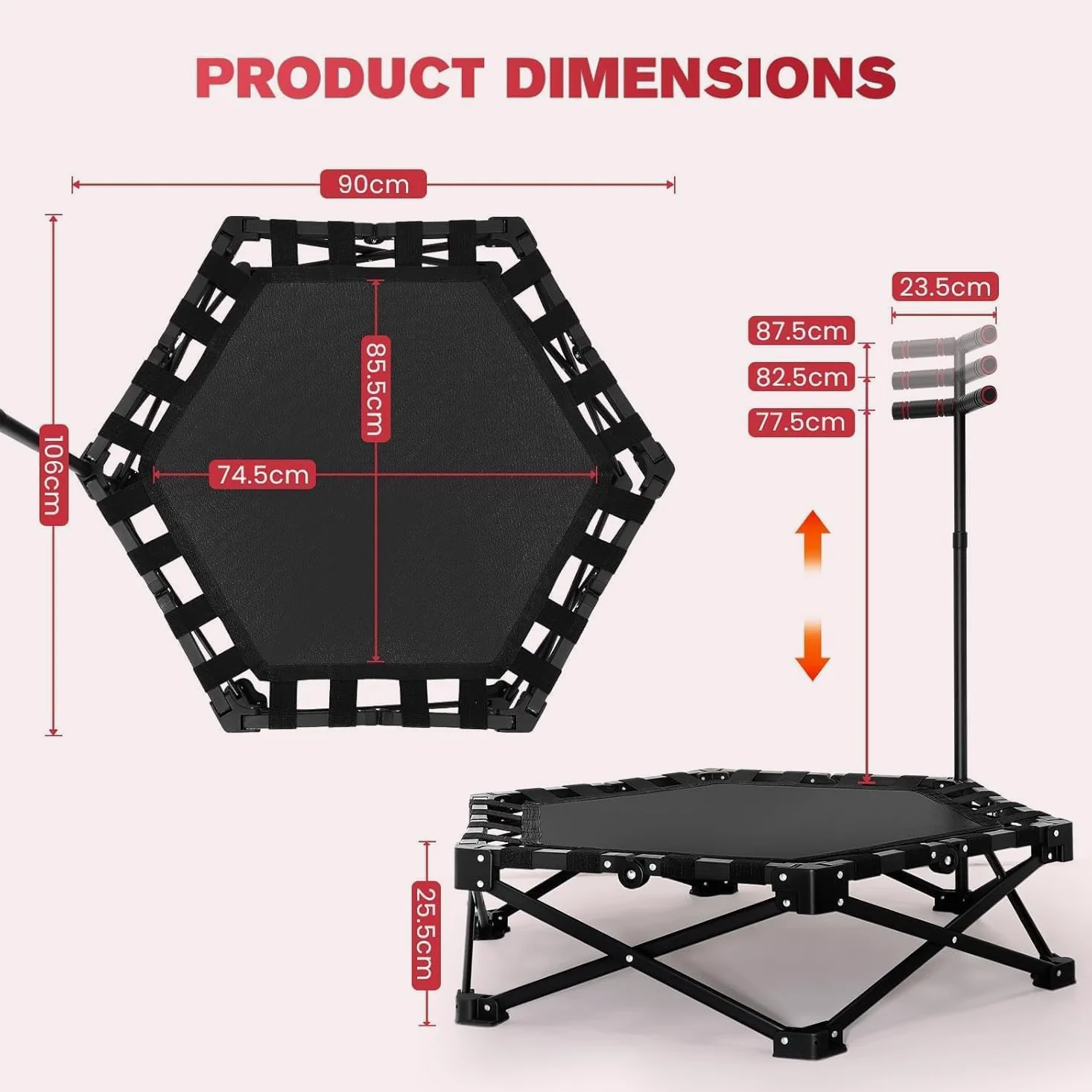 Fitness Trampolin klappbar,150KG Tragfähigkeit 3 verstellbare Handgriffstufen klappbar Tragbares mit geräuscharmes Design Stabiler&leiser Übungs-Rebounder für Kinder&Erwachsene