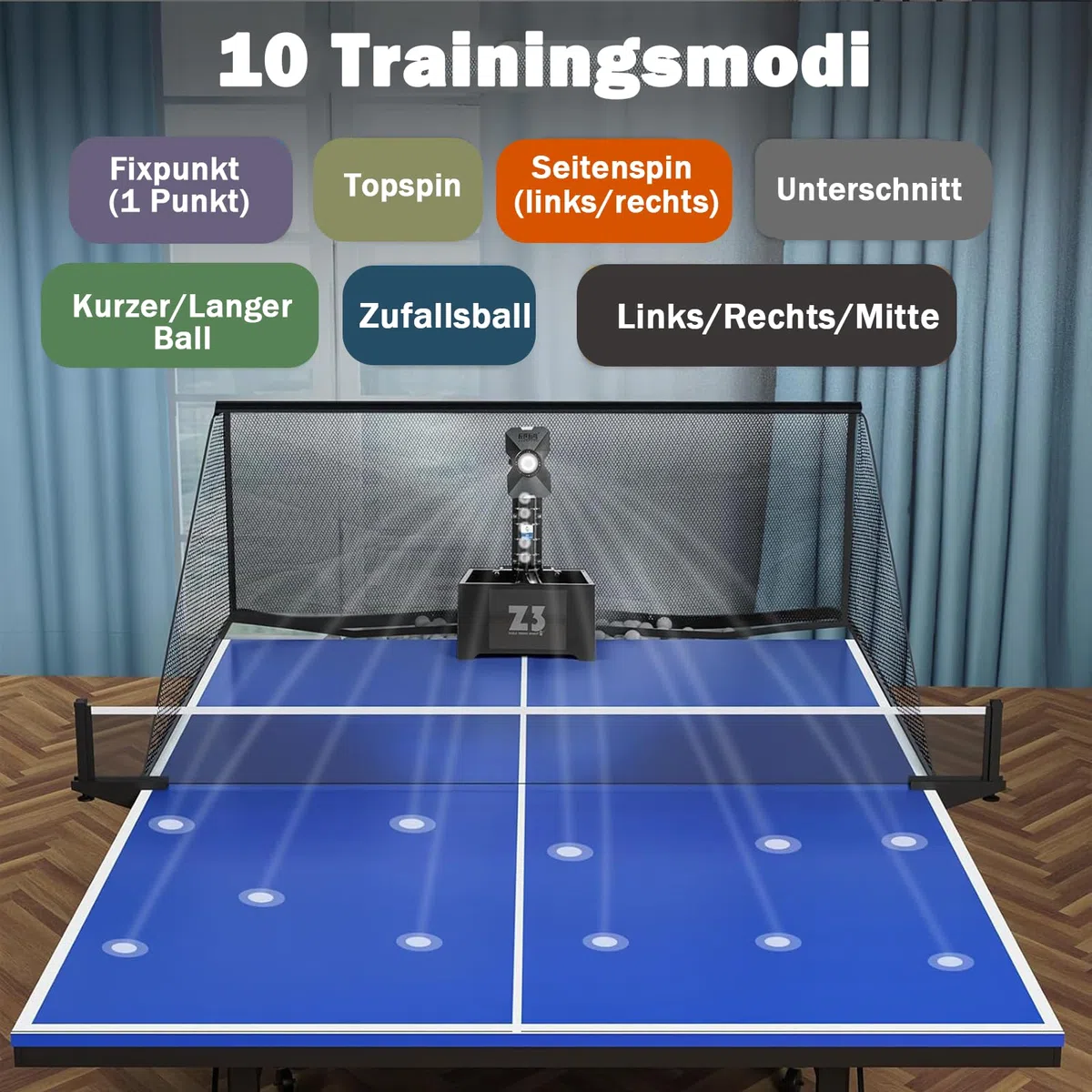 OUKANING Automatische Tischtennismaschine mit Fernbedienung 100 Bälle & Netz, Tischtennis-Roboter, Ping Pong Ball Wurfmaschine 35-90 Balls/Min, 10 Modi & Doppelrad-System, Ping Pong Ball Maschine