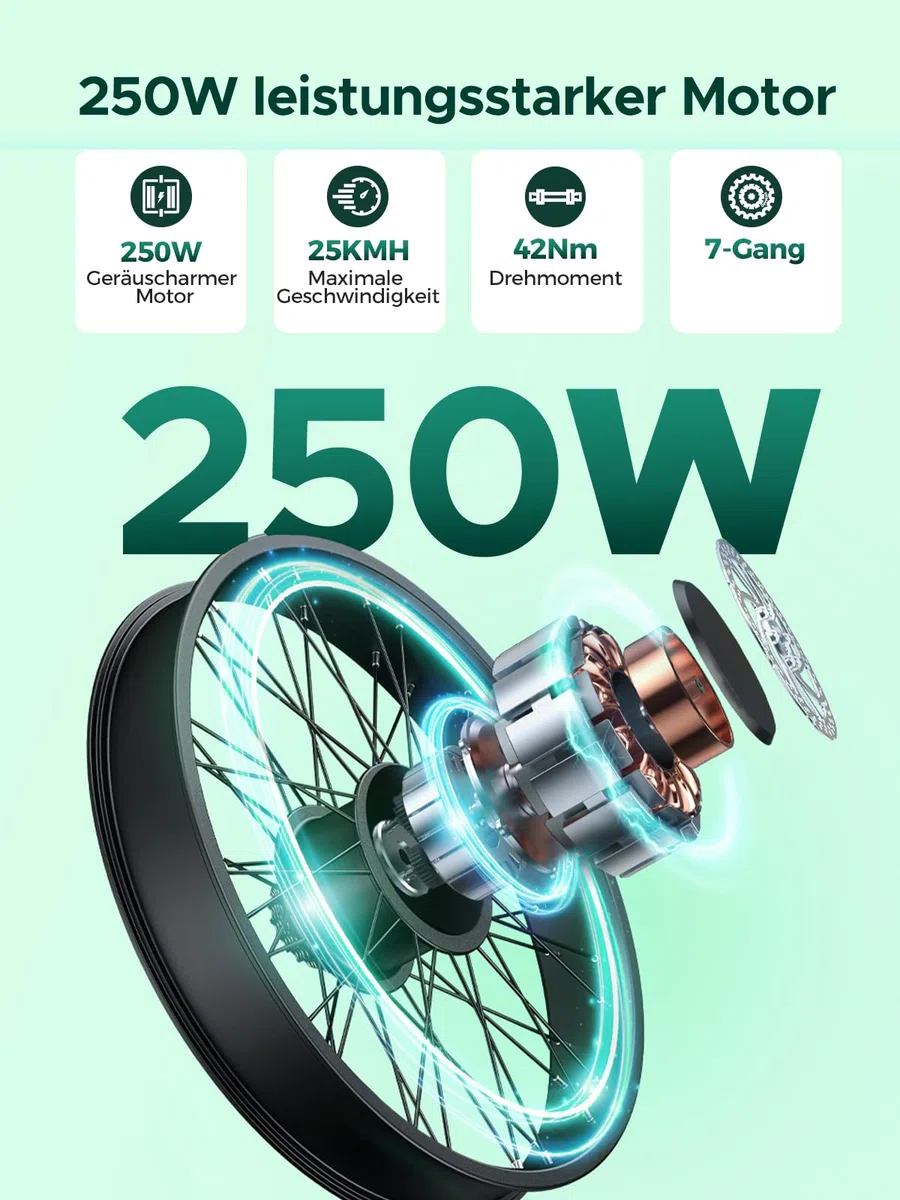 HillMiles Elektrofahrrad für Erwachsene, 26 Zoll, 7 Geschwindigkeiten, Elektrofahrrad mit 36 V, 13 Ah, abnehmbarer Akku, 25 km/h & Autonomie von 80 – 100 km E-Bike für Stadtpendler, IP65 wasserdicht