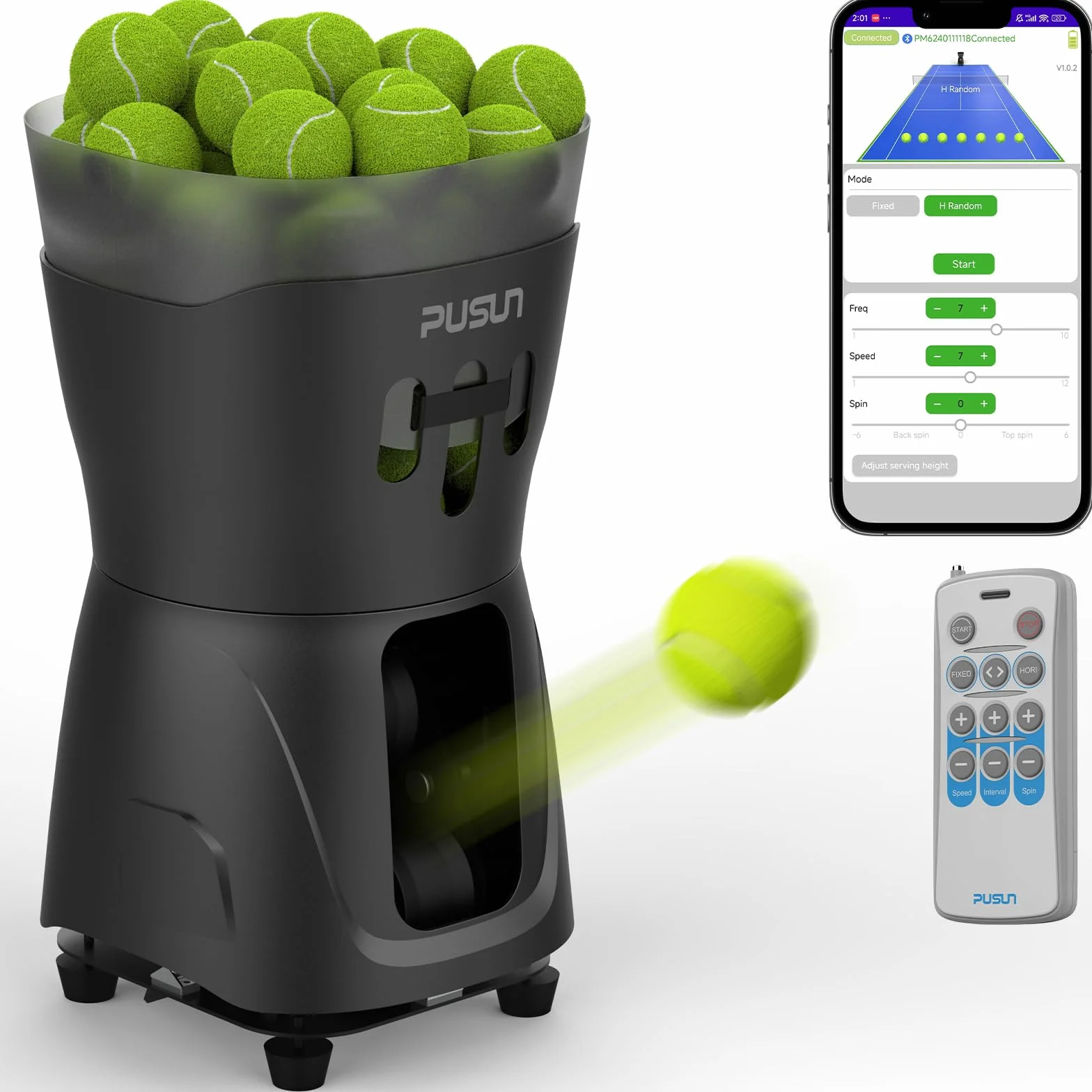 PUSUN PT-MINIPro Tragbare Tennisballmaschine - Leichte Indoor-Tennismaschine mit APP-Steuerung, 65-Ball-Kapazität & Lehrsystem, Intelligenter Tennistrainer für Schulen (3-5 Stunden Akku)