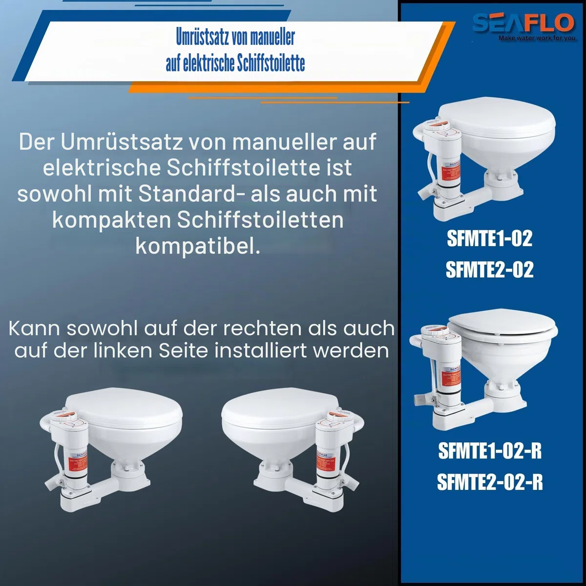 Seaflo Manuell auf elektrische Marine WC-Umrüstsatz, Weiß, SFMTP1-02