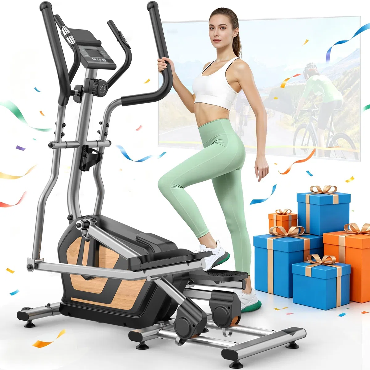 Crosstrainer für Zuhause, Magnetischer Ellipsentrainer mit 16 Widerstandsstufen, 10kg Schwungrad, 45cm Schrittlänge, App Kompatibel, Pulssensor, bis 150kg