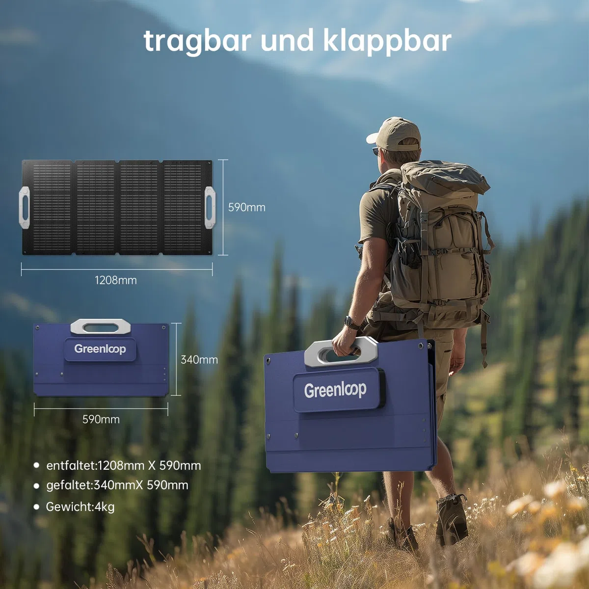 Greenloop Solarpanel 100W Faltbar Tragbares IP65 Wasserdicht ETEF Solarzellen 22,5% Wirkungsgrad 4kg Leicht inkl. Tragetasche