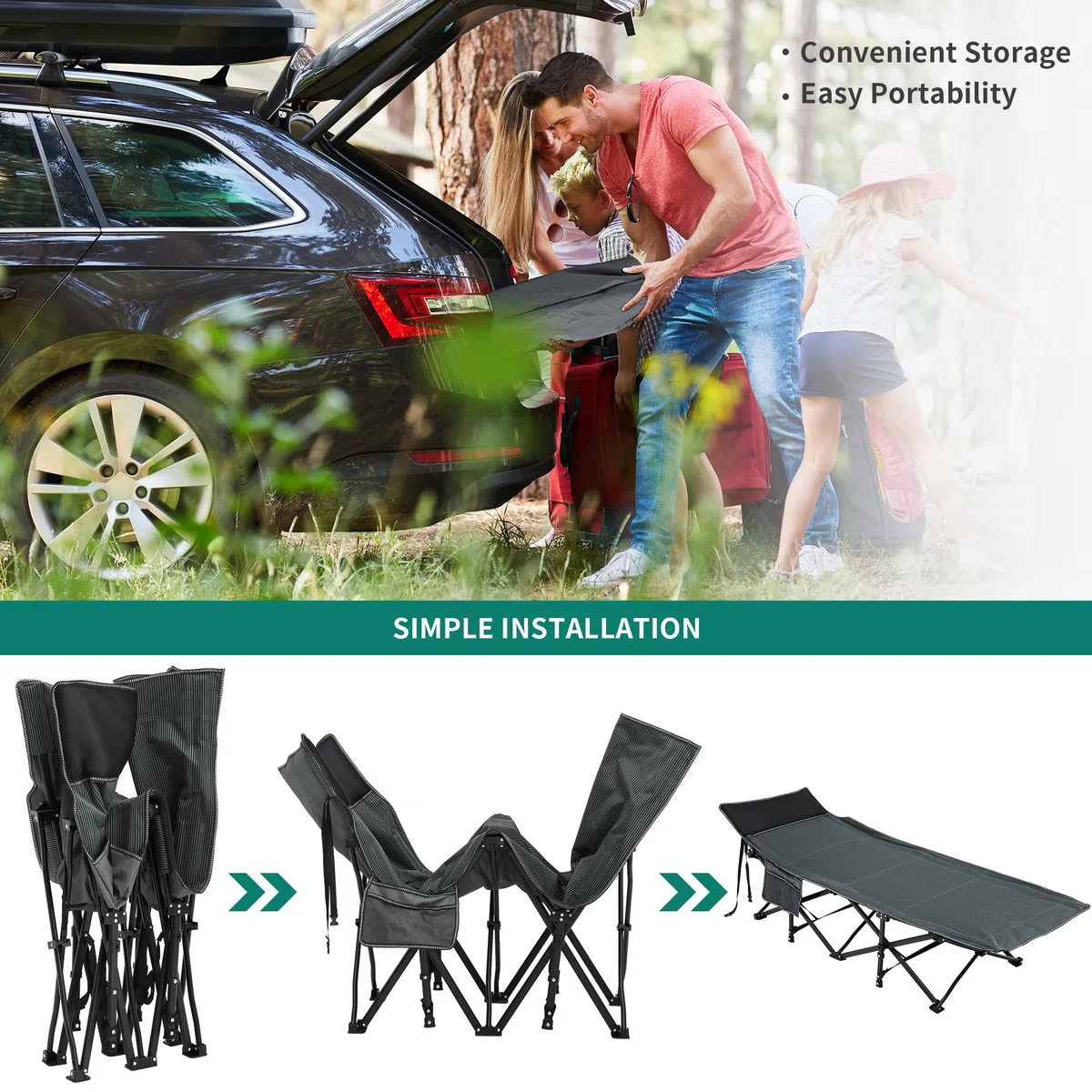 YITAHOME Feldbett Klappbar für Erwachsene, Robustes Campingbett 260 kg, Tragetasche, Schwarz