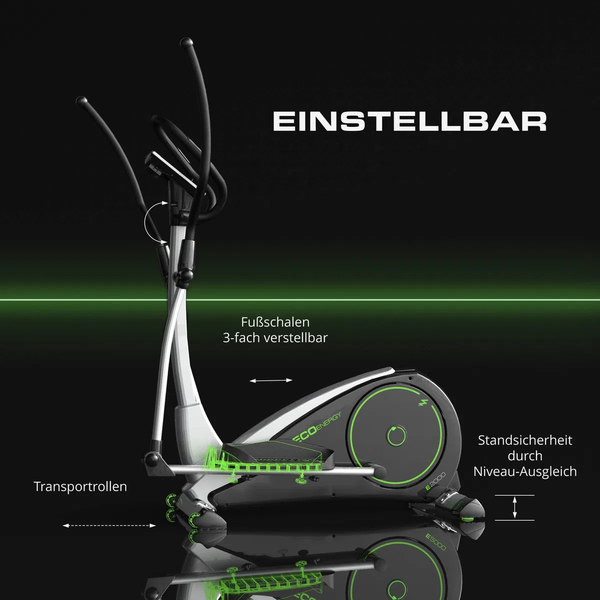 Christopeit Crosstrainer Ellipsentrainer ECO 2000 Ergometer, 10 kg Magnet-Flywheel, 24 Widerstandsstufen, LED-Display, Kinomap
