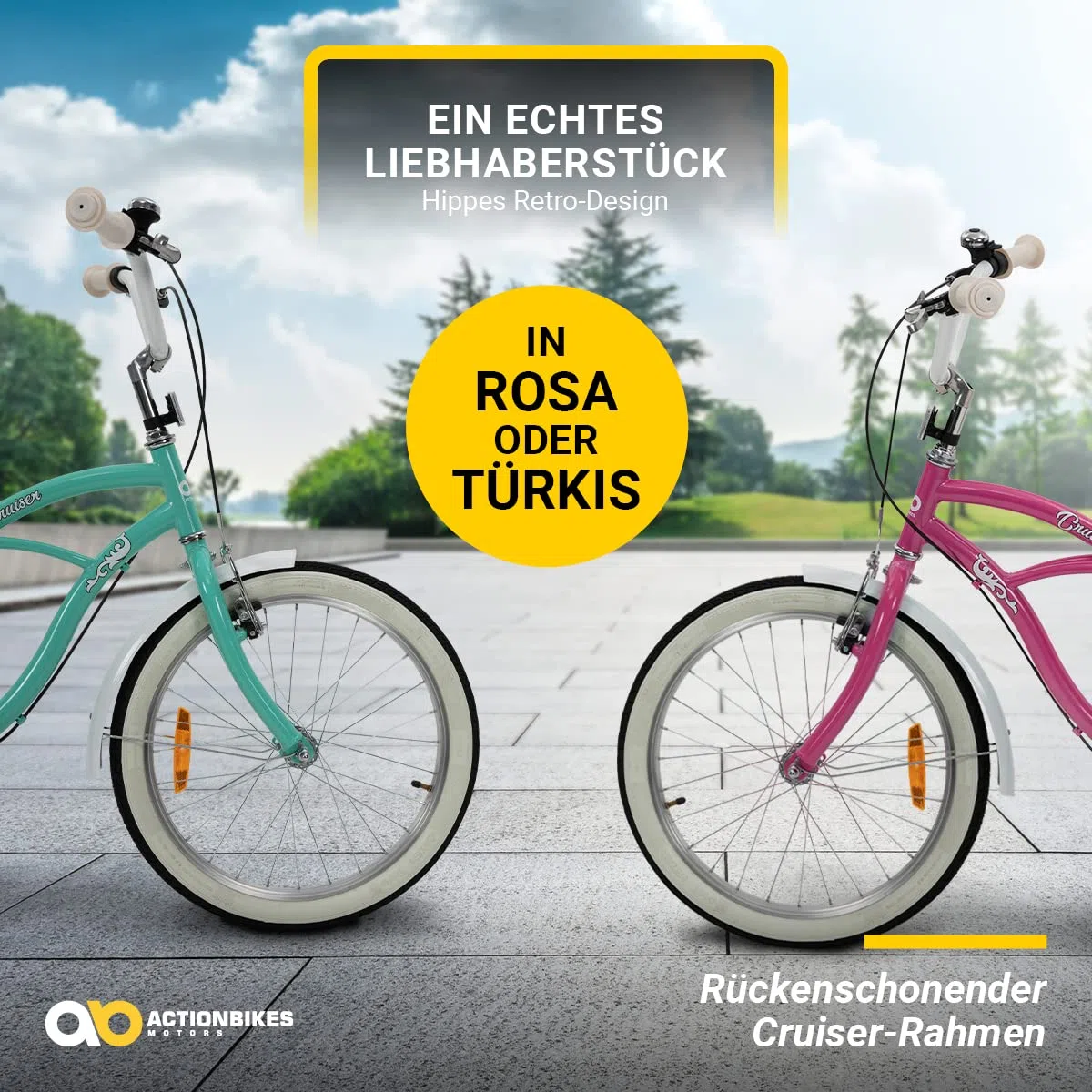 Actionbikes Kinderfahrrad Cruiser | 20 Zoll - V-Brake Bremsen - Fahrrad für Kinder von 6-9 Jahren - Schutzblech v. / h - Kinder Fahrrad für Mädchen & Jungen - Fahrräder - Bicycle - Kinderrad