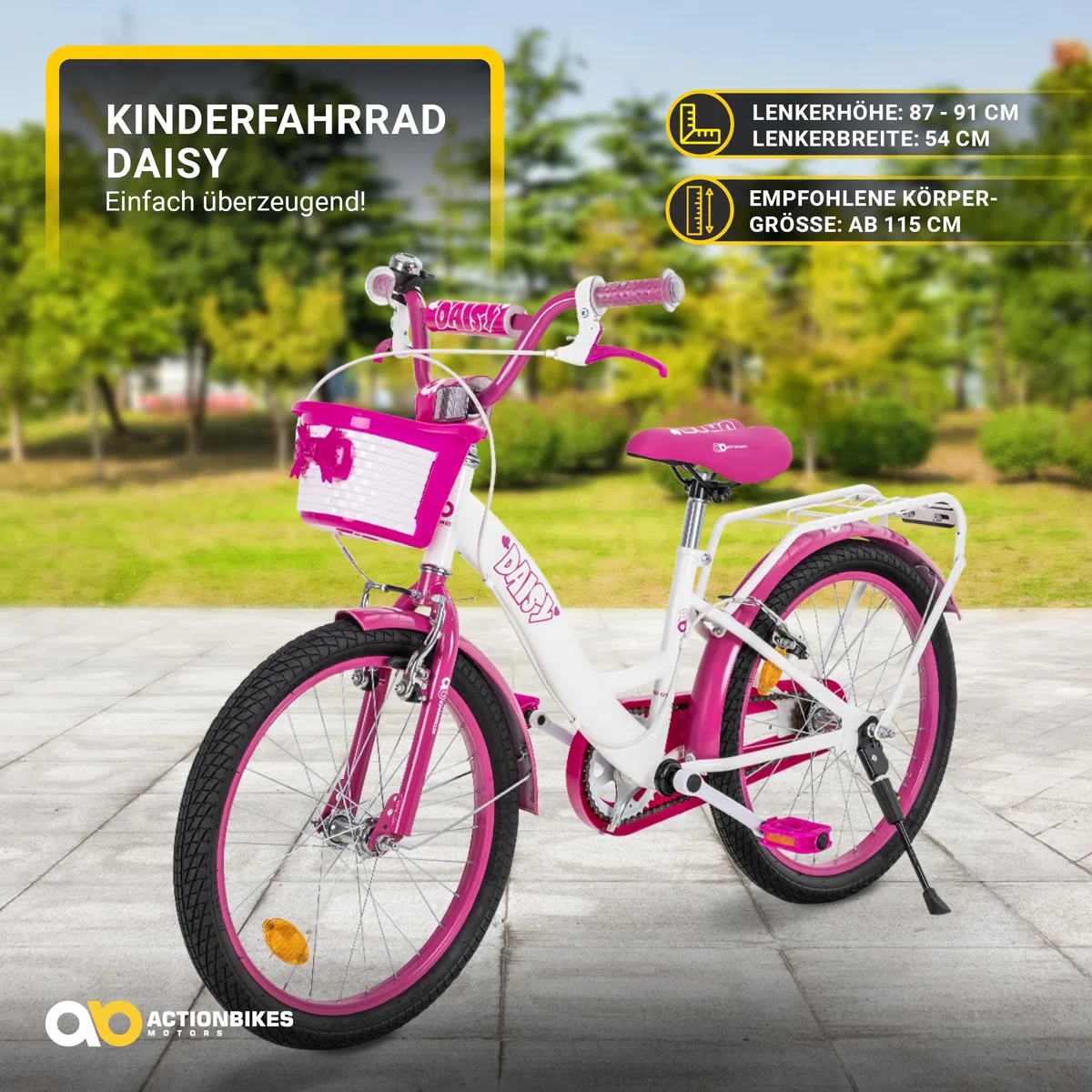 Actionbikes Kinderfahrrad Daisy | 12 16 20 Zoll - V-Brake Bremsen - Fahrrad für Kinder von 2-9 Jahren - Schutzblech v. / h - Kinder Fahrrad für Mädchen & Jungen - Fahrräder - Bicycle - Kinderrad