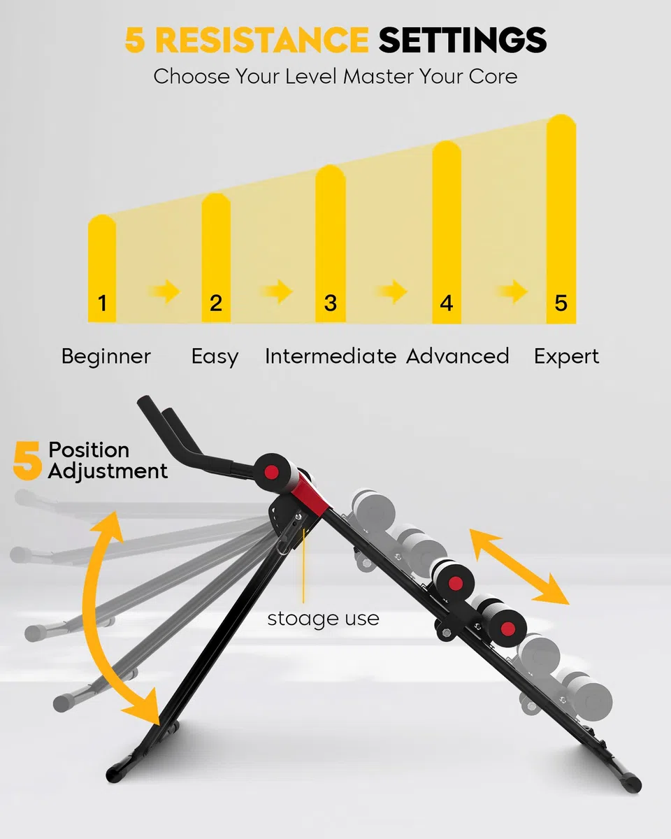 GUUG Bauchmuskeltrainer Bauchtrainer für Zuhause: Bauch Trainingsgerät Klappbar Bauchmuskeltraining Gerät Fitness Bauchtraining Abdominalmaschine Home Gym Equipment für Zuhause Männer Frauen