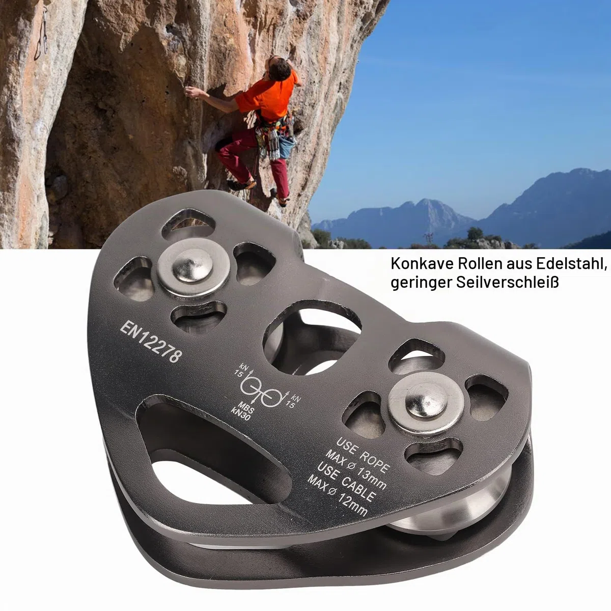 Tragbare Seilrutsche mit Drehbarer Riemenscheibe Zum Klettern aus Aluminium mit Tandem-Geschwindigkeits-Doppeltrolley FüR Bergsteigen