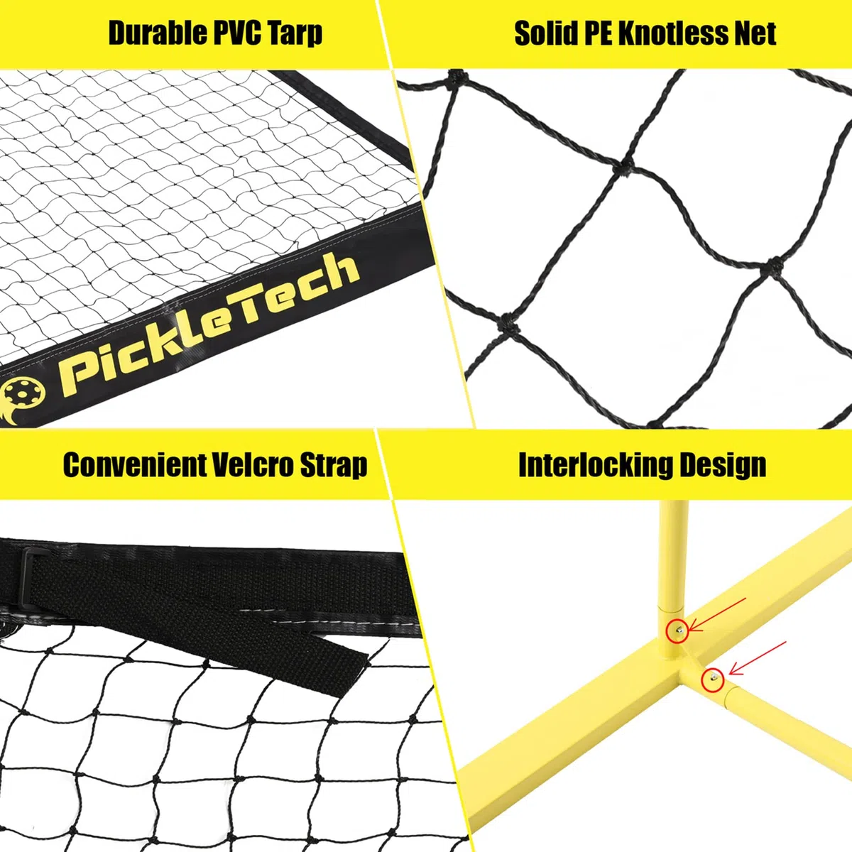 PICKLETECH - Tragbares Pickleball-Netz mit Rollen - 6,7 m - USAPA-Standards - Indoor & Outdoor - Mit Transporttasche - Pickleball-Ausrüstung