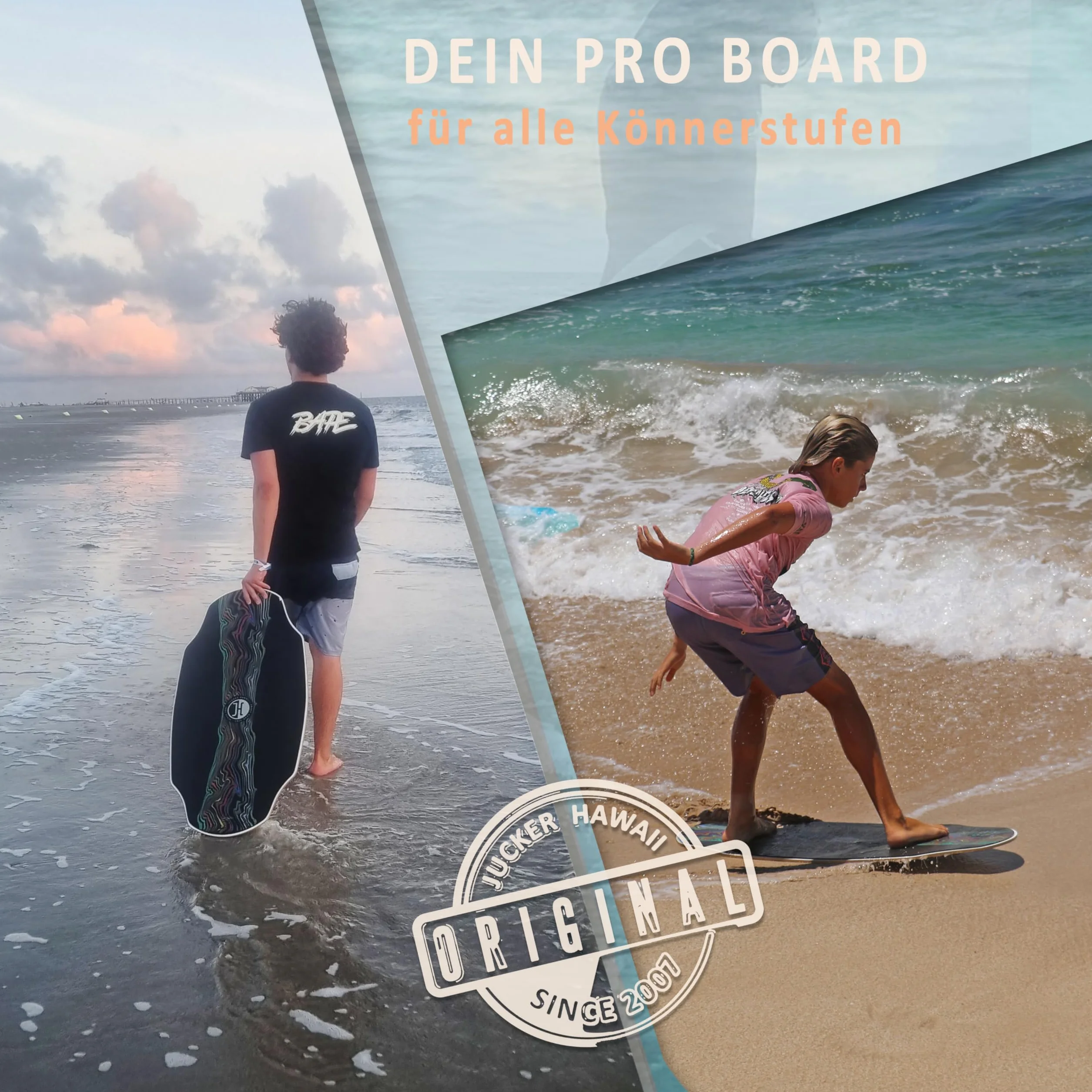 JUCKER HAWAII Skimboard – Profi Skimboard mit HPL-Beschichtung, Anti-Rutsch Oberfläche, Ultra schnell, extrem robust und langlebig, bis 115 kg belastbar – für Einsteiger bis Profi