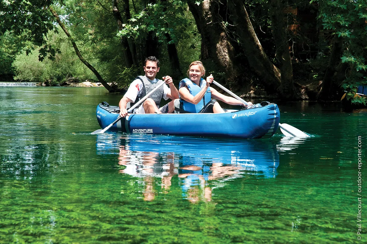 Sevylor Kanu aufblasbar Adventure Kit - 2 Personen Faltkajak inkl. 2 Paddel, Fußpumpe, 314 x 88 cm