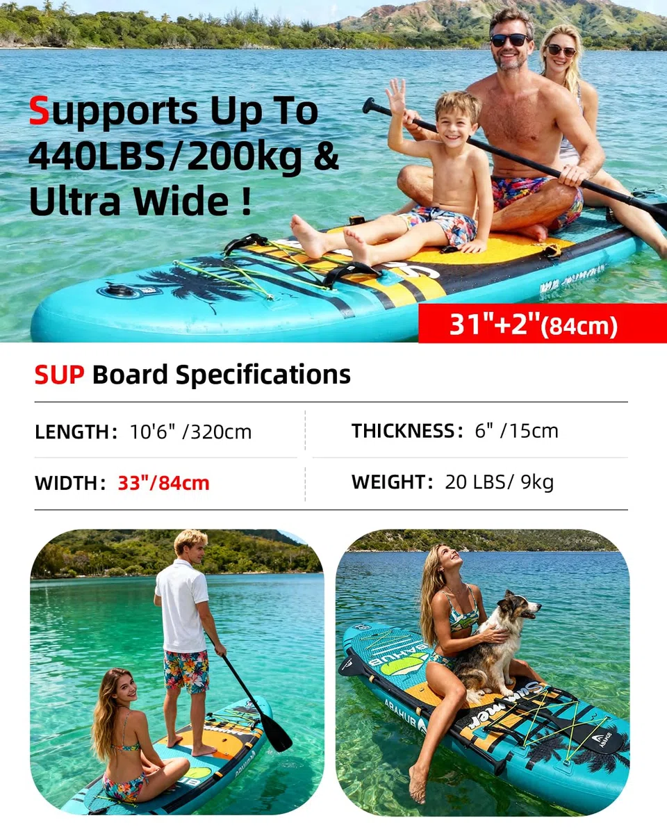 Abahub SUP Board aufblasbar Stand Up Paddling Board Set, Blau/Grün/Orange/Rot Standup Paddle Board mit verstellbarem Aluminiumpaddel,Kajak Sitz,für Kajakfahren, 320x78/84x15cm