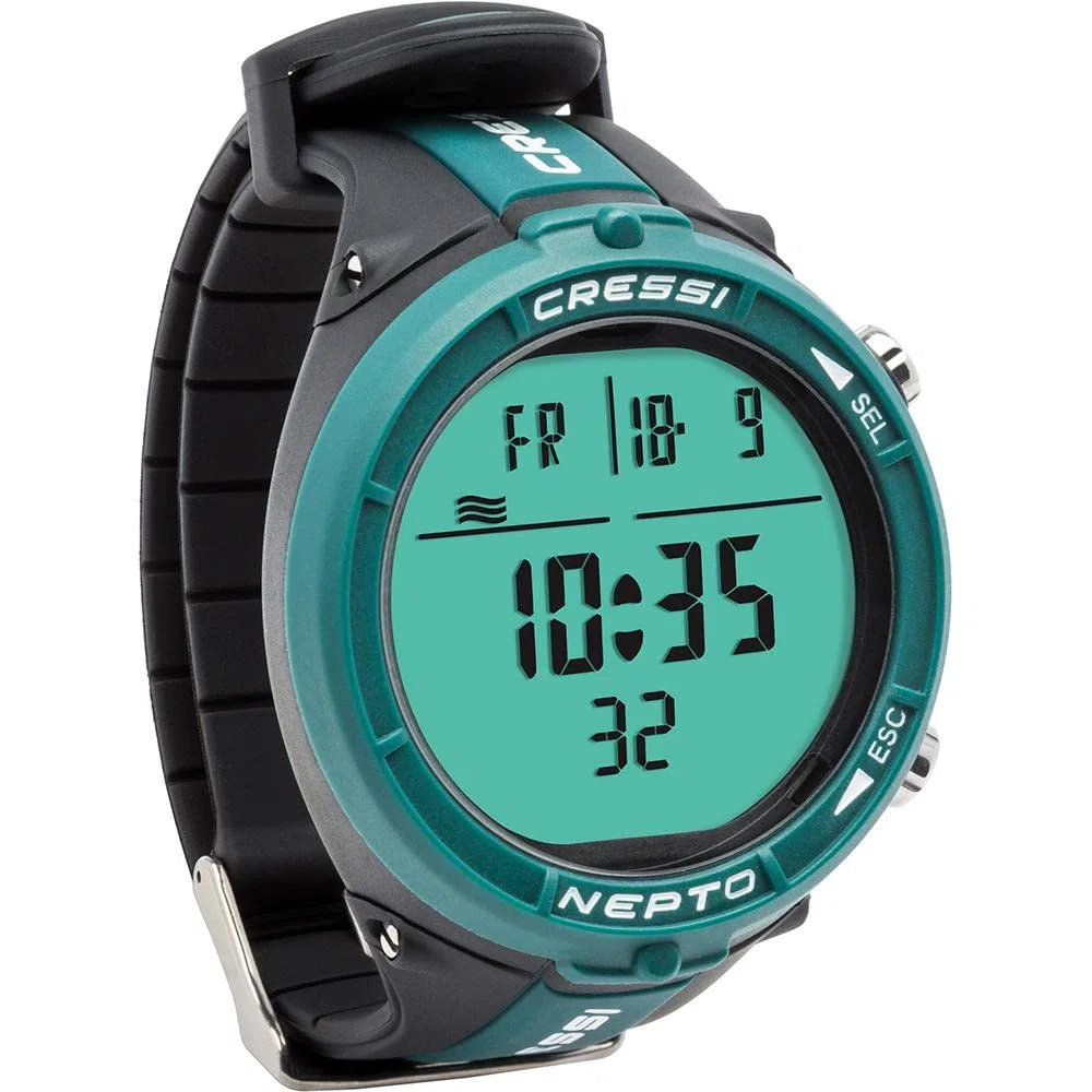 Cressi Nepto Apnoetauchcomputer Armbanduhr – Hergestellt in Italien – Taravana- und Lungenödemschutz – Hochkontrast-Display, 120 Meter wasserdicht – Lange Batterielaufzeit, Gezeitenanzeige