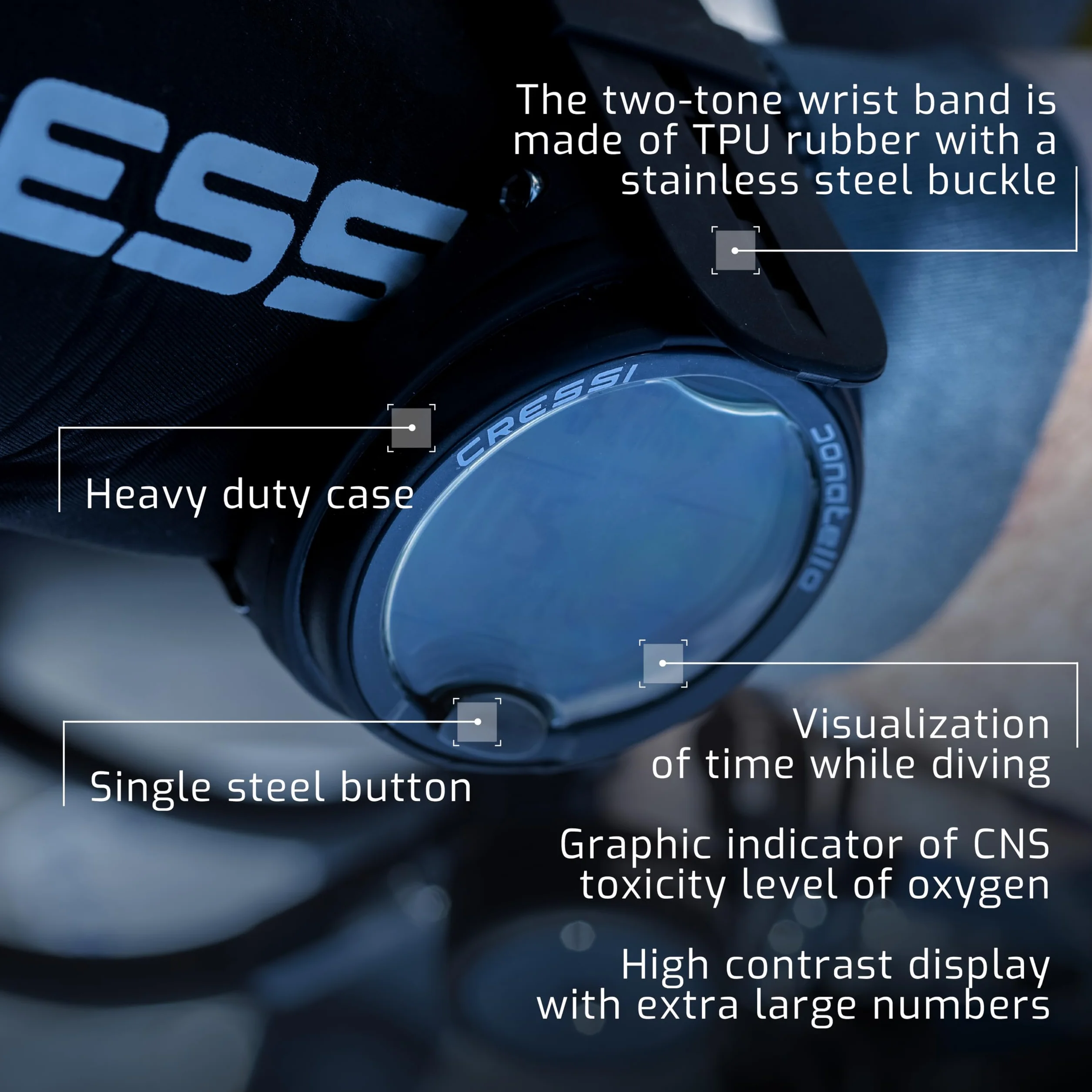 Cressi Donatello Tauchcomputer – Luft- und Nitrox-Modus, Apnoe- und Gauge-Modus – 150 Meter wasserdicht, Hochkontrast-Display – Benutzerwechselbare Batterie, Deep Stop, CNS-Sauerstoffanzeige