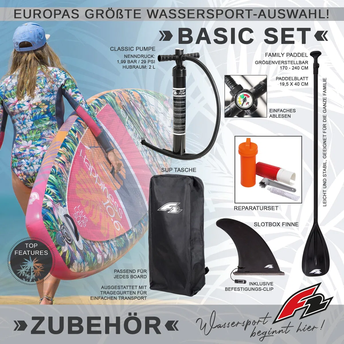 F2 Stand Up Paddle Board AXXIS - Damen SUP Größe wählbar Pink 2024/2025