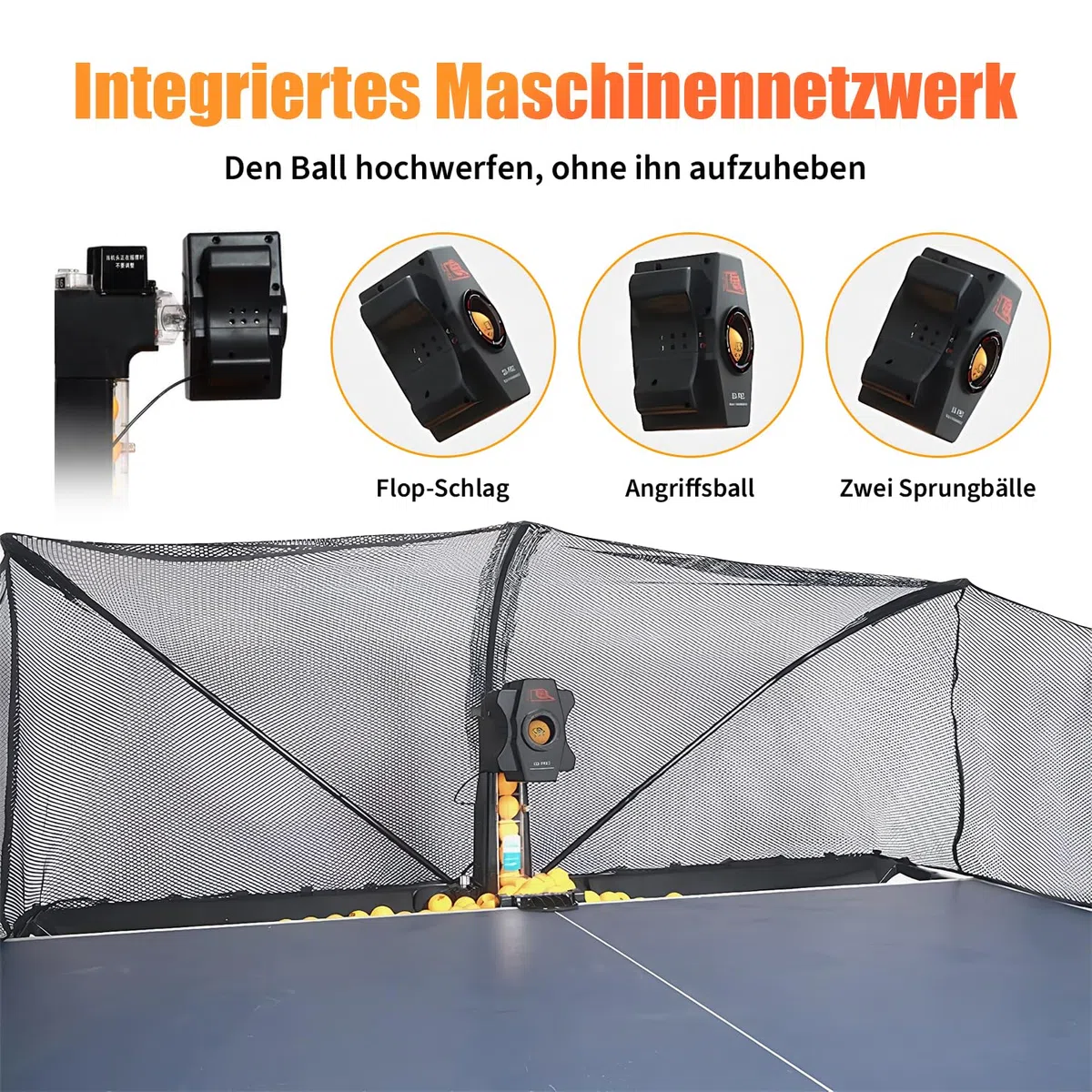 Tischtennis Roboter, Tischtennis Roboter Ballmaschine mit Netz und neun verschiedenen rotierenden Bällen, für das persönliche Training, kein manuelles Ballaufsammeln erforderlich