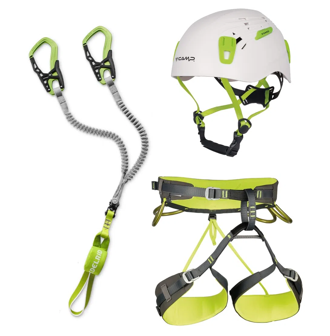 EDELRID Klettersteigset Cable Comfort + Klettergurt Camp Größe XL + Helm Camp Titan White 54-62cm