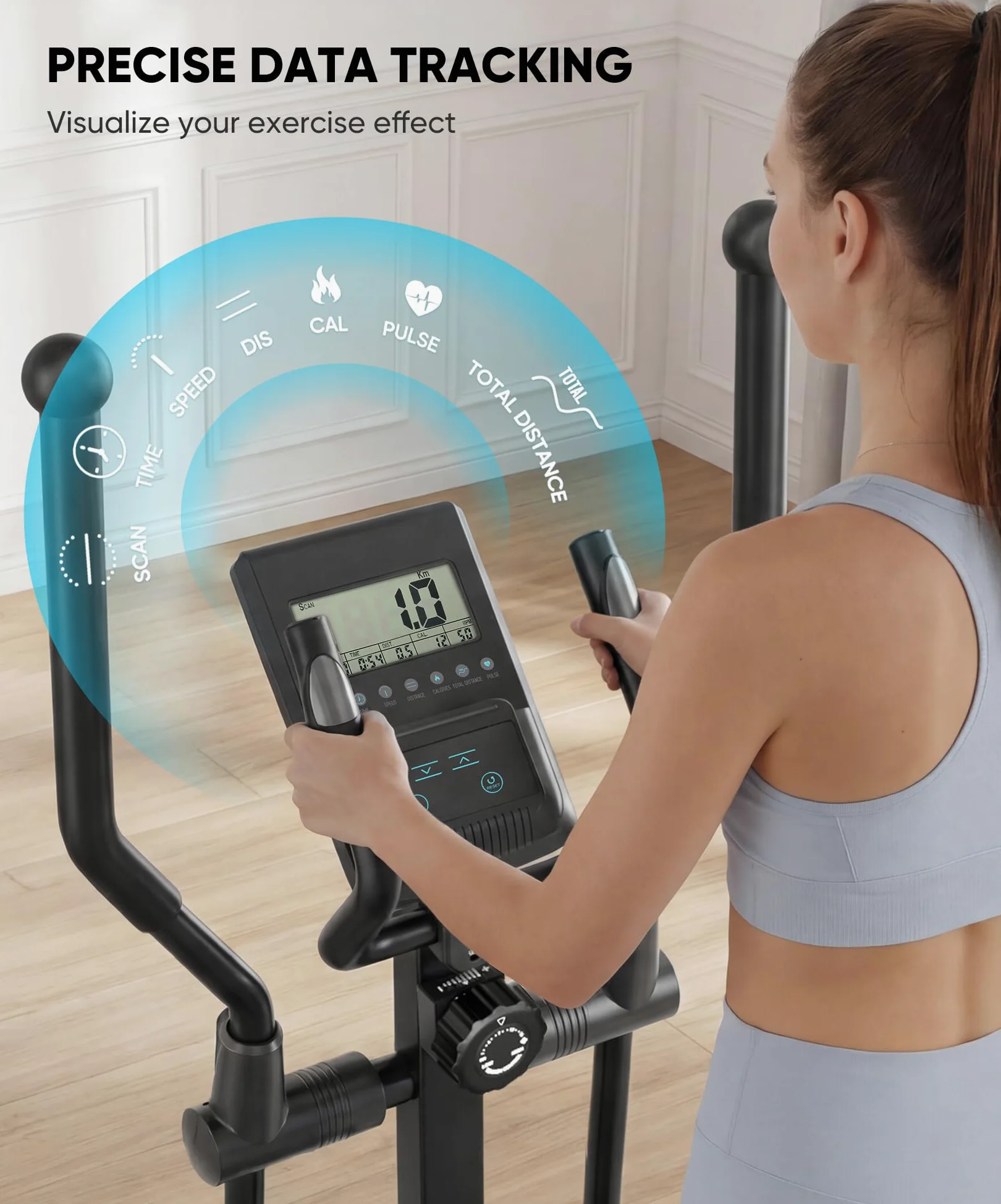 Dripex Crosstrainer Magnetischer Ellipsentrainer 8 kg Schwungrad 16 Widerstandsstufen 38 cm Schrittlänge LCD-Monitor