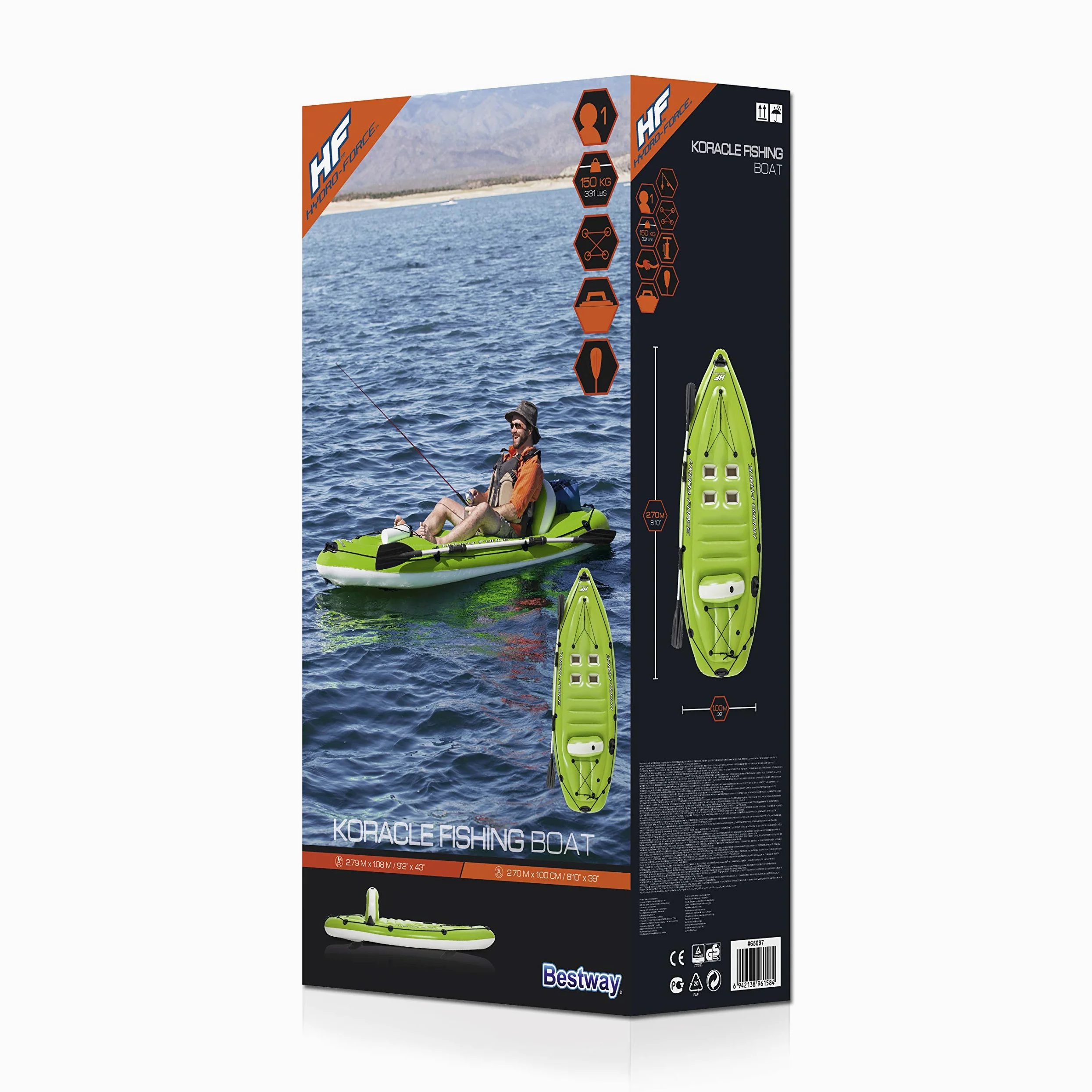 Bestway Hydro-Force aufblasbares Angelboot mit Paddel 270 x 100 cm, 65097, Color