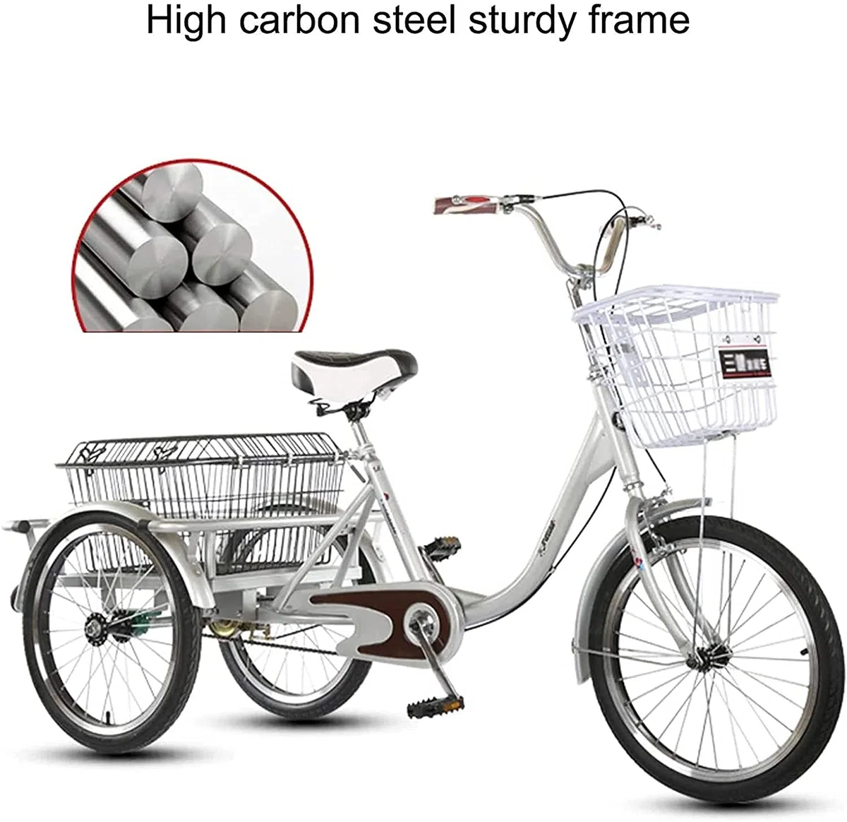 3 Rad Cargo Fahrrad mit Korb, 3-Rad-Cruiser-Trike-Fahrräder, Trike-Dreirad for Erwachsene, 20 Zoll, verstellbares 3-Rad-Fahrrad mit Doppelbremssystem und Fracht-Einkaufskorb für