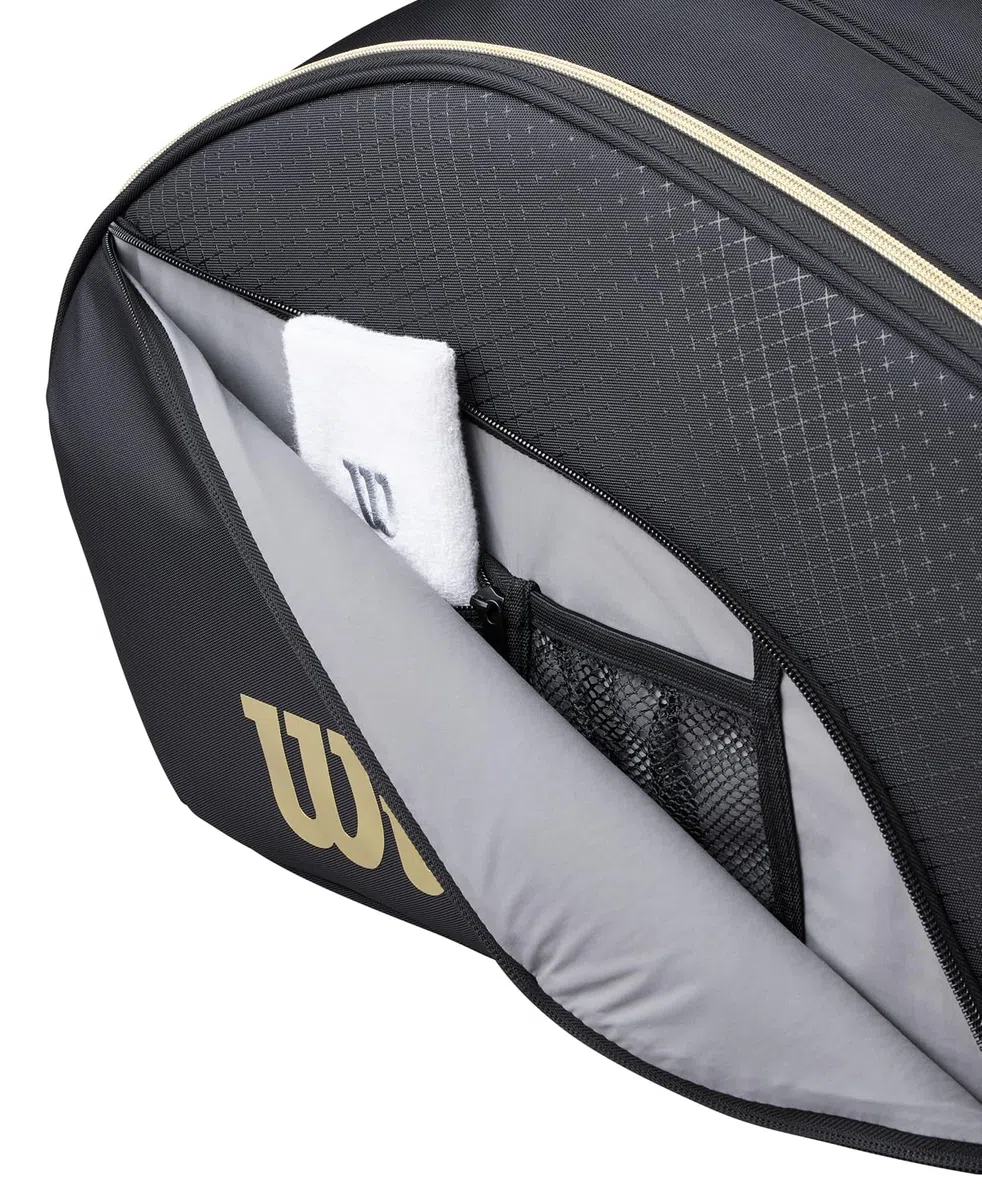 Wilson Defy V1 Padel-Tasche, Mit Thermoguard-Schutz für sechs Padel-Schläger, Kombiniert Komfort, Praktikabilität & Vielseitigkeit, Farbe: Schwarz/Gold