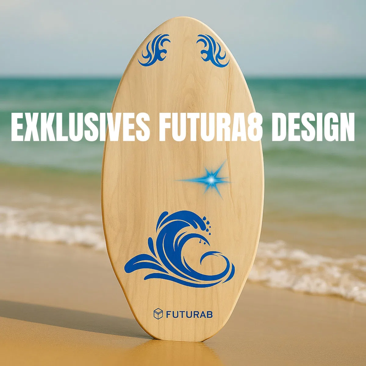 Skimboard aus Holz FUTURA8 – Leichtes rutschfestes wasserfestes Board für Erwachsene und Anfänger – Strand Nasser Sand und kleine Wellen