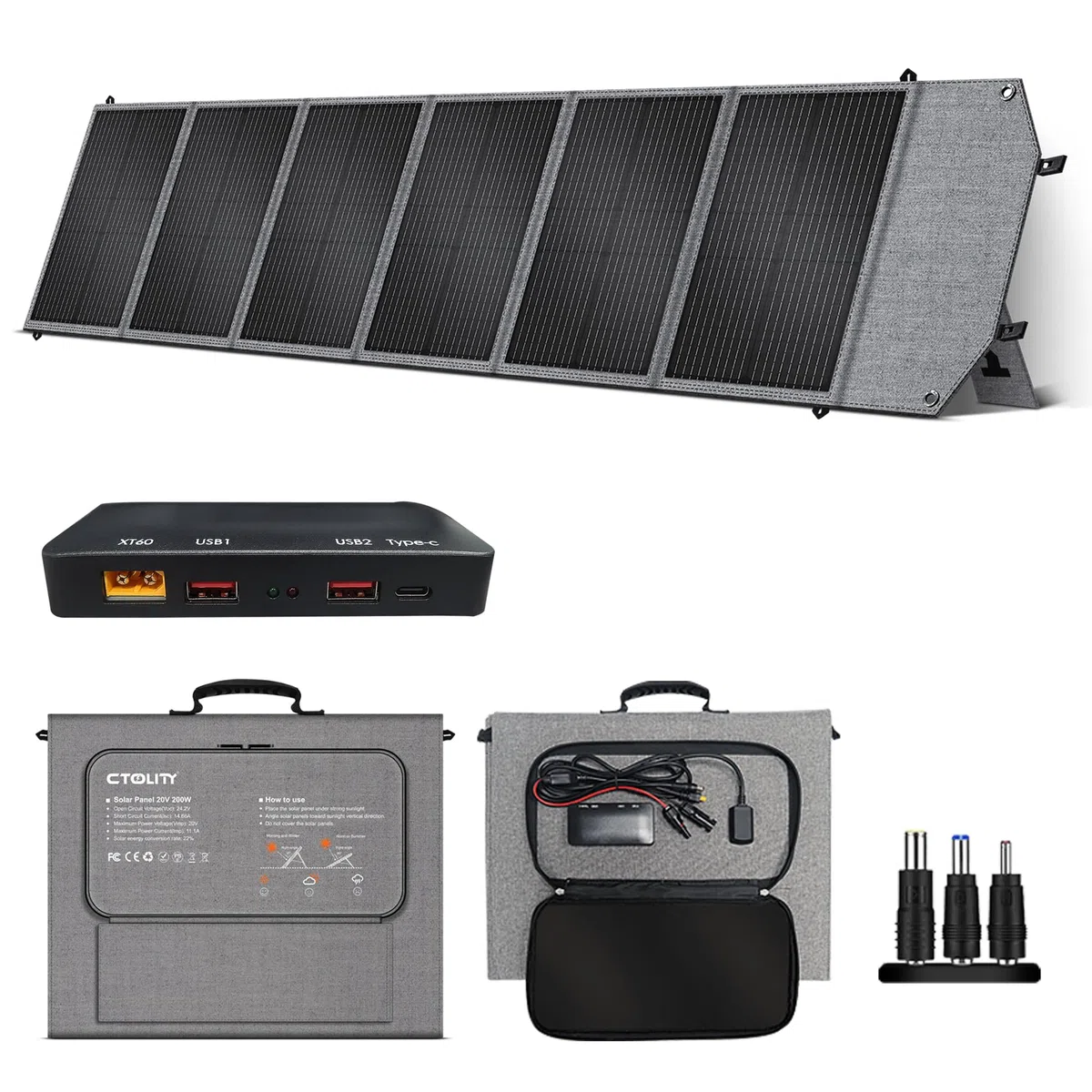 Faltbare Solarpanel 200W Monokristallin 20V für Powerstation Camping Wohnmobil