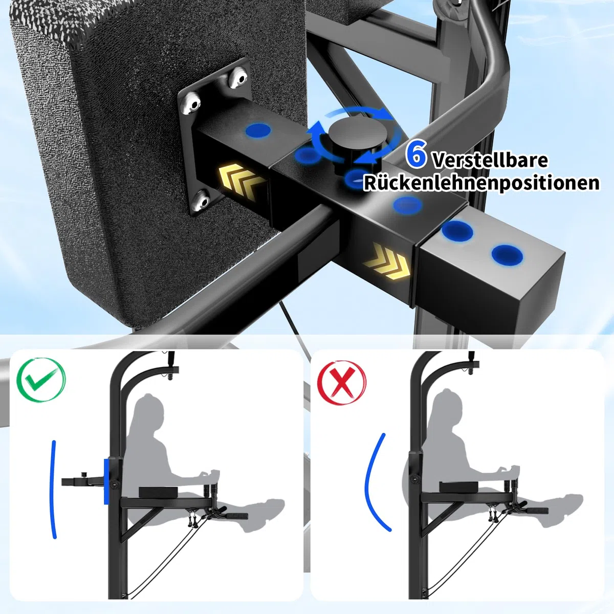 Power Tower Klimmzugstange Freistehend, Höhenverstellbar Klimmzug Dip Station Multifunktionales Heimfitness Gerät für Krafttraining und Körperübungen