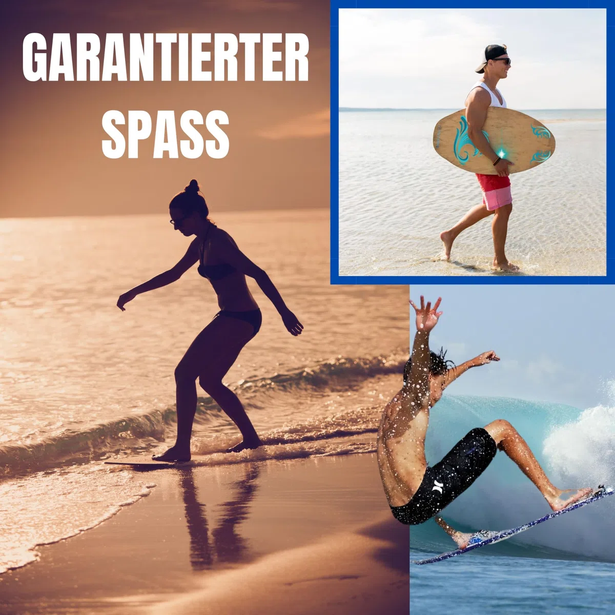 Skimboard aus Holz FUTURA8 – Leichtes rutschfestes wasserfestes Board für Erwachsene und Anfänger – Strand Nasser Sand und kleine Wellen