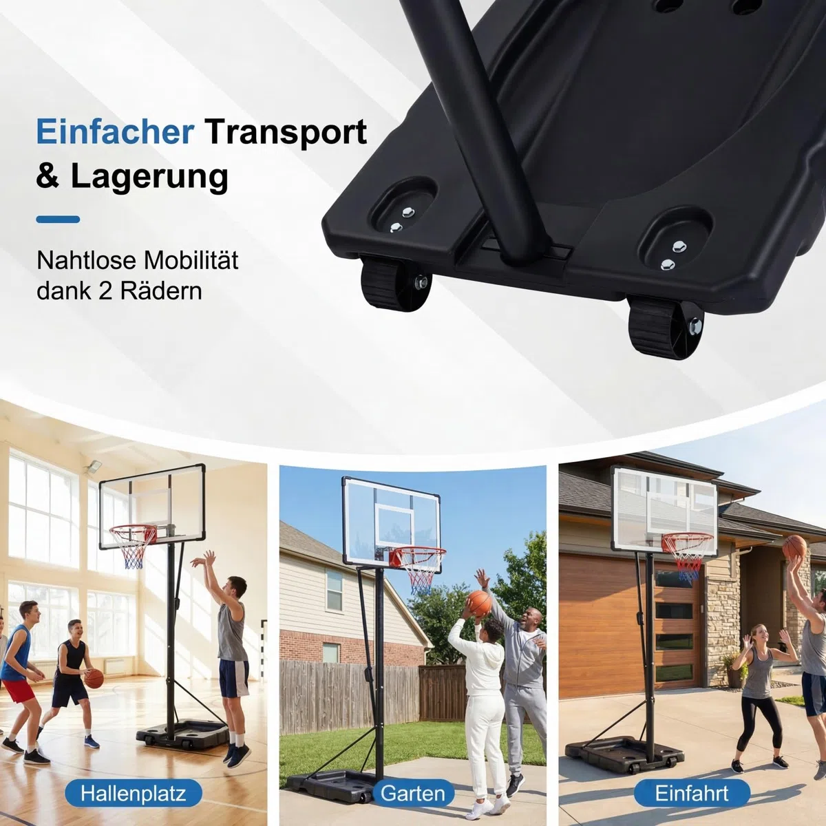GYMAX Basketballkorb Outdoor, verstellbare Korbhöhe 204-358 cm, Basketballständer mit Rollen & befüllbarer Basis