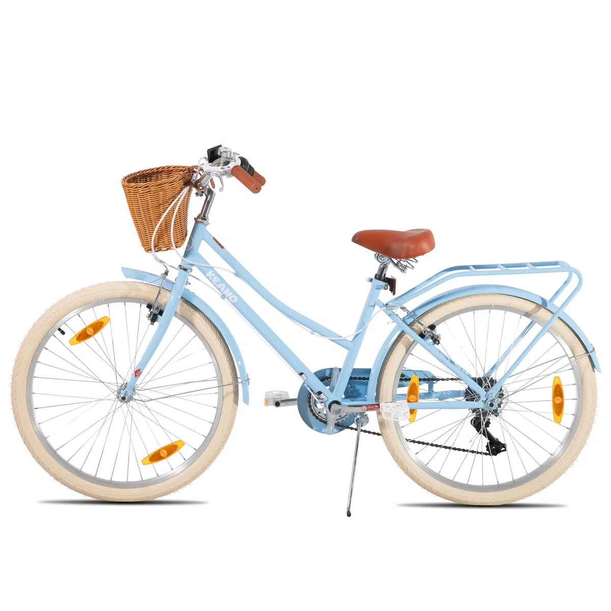 KEANO Poppy 20/24 Zoll Kinderfahrrad für Mädchen von 6 bis 11 Jahren, 20/24 Zoll Mädchenfahrrad mit 7 Gängen und Korb,blau/grün/rosa/lila/gelb