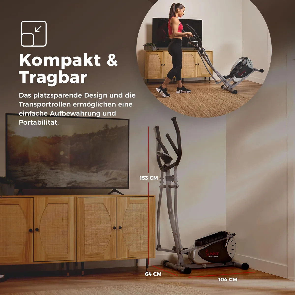 Sunny Health & Fitness Crosstrainer SF-E905 mit Magnetwiderstand, LCD-Monitor, 100 kg max Gewicht, 8 Widerstandsstufen