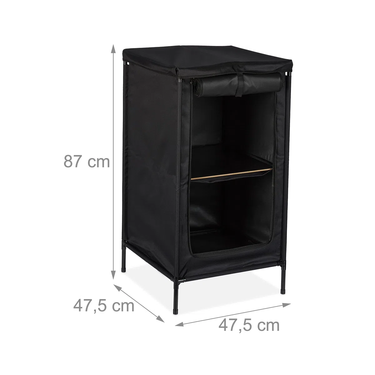 Relaxdays Campingschrank, 2 Ablagen, HxBxT: 87 x 47,5 x 47,5 cm, Stoff & Metall, Campingregal, Stauraum im Vorzelt, grau